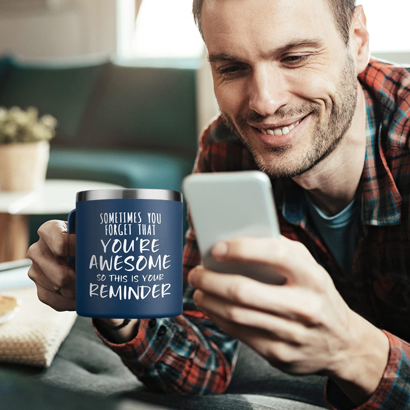 NOWWISH Christmas Gifts for Men - Awesome Coffee Mug, Inspirational Birthday & Holiday Presents - Perfect Stocking Stuffers & White Elephant Gifts for Adults, 14oz Navy Blue