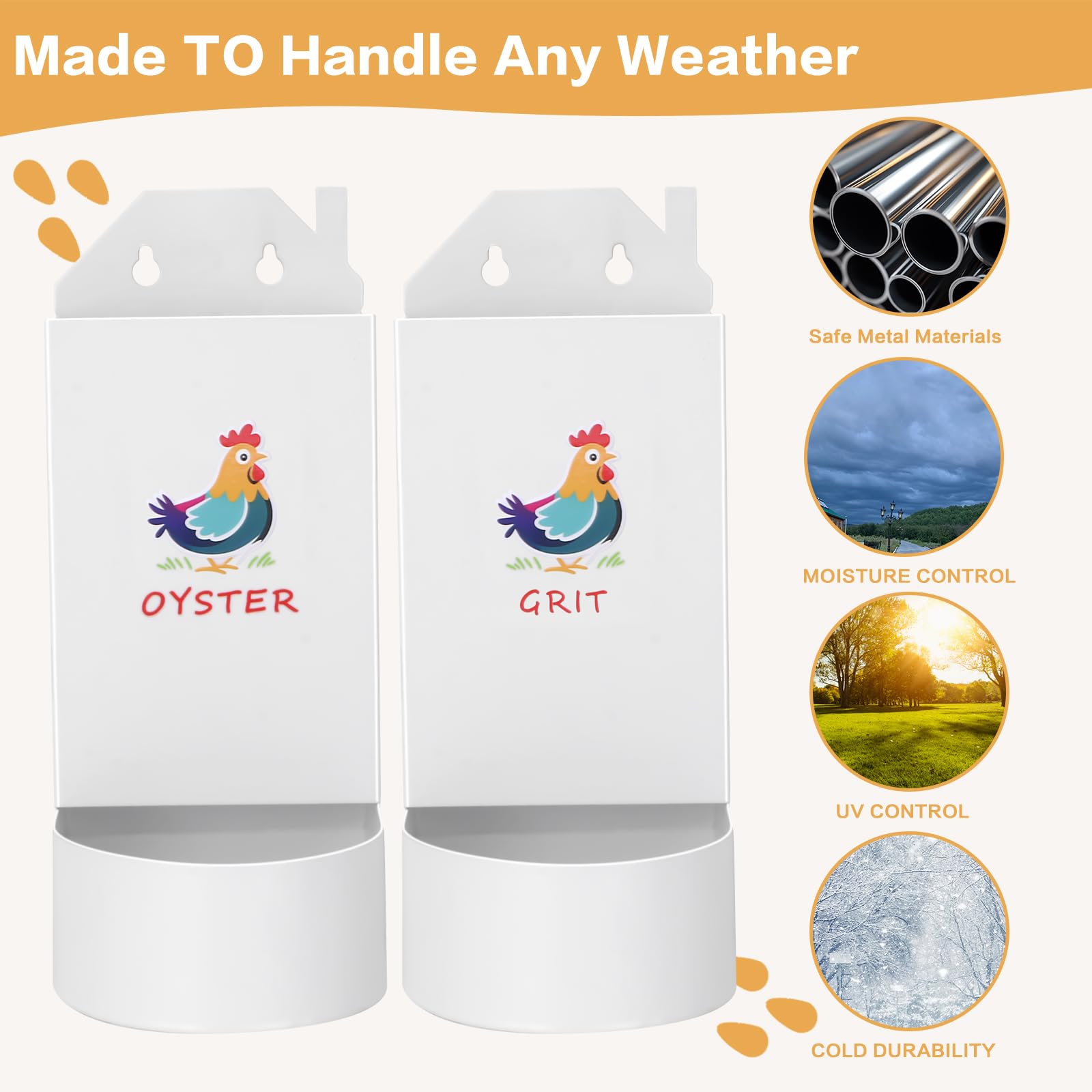 Chicken Grit and Oyster Shell Feeder,Metal Automatic Chicken Feeder,Chicken coop Accessories Poultry feeders, Suitable for Quail, Pigeons, Doves, Chicks, and Adult Chickens（2 Pcs）