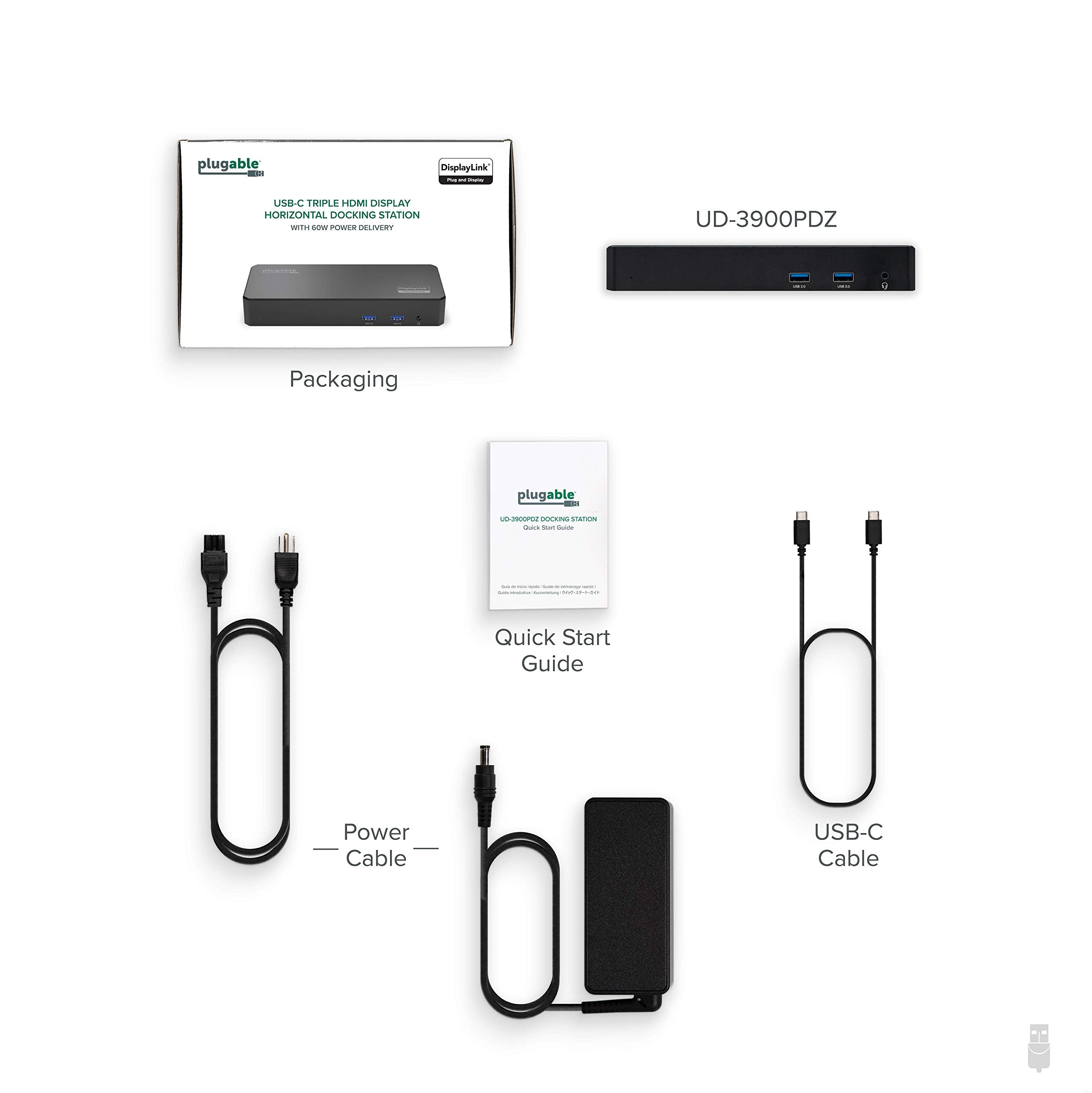 Plugable USB C Triple Display Docking Station with Laptop Charging, for Thunderbolt, USB4, or USB C Systems, Compatible with Windows, macOS, ChromeOS laptops (3X HDMI, 6X USB 5Gbps Ports, 60W USB PD)