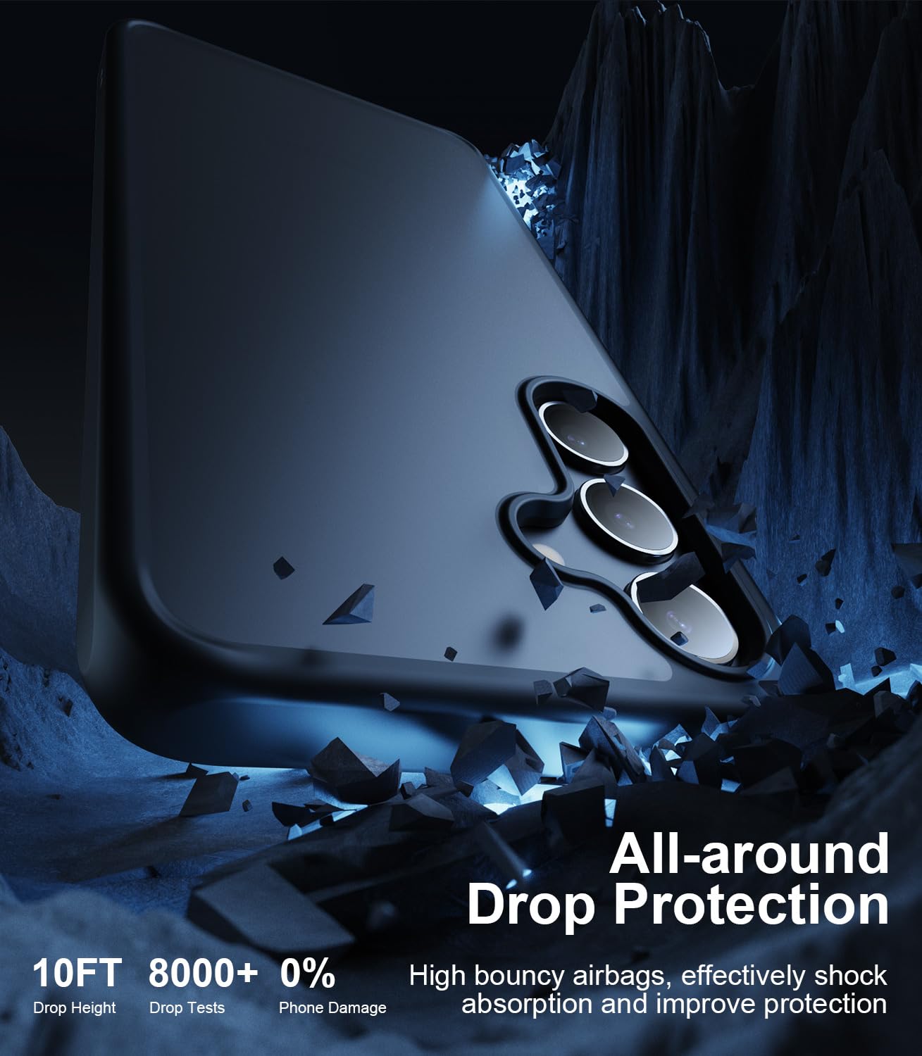 Raelmila Shockproof Designed for Samsung Galaxy S24 Plus Case, 12FT Military Grade Drop Protection, Slim Semi-Clear Matte Hard Back & Soft Edge Galaxy S24+ Case 6.7'', Black