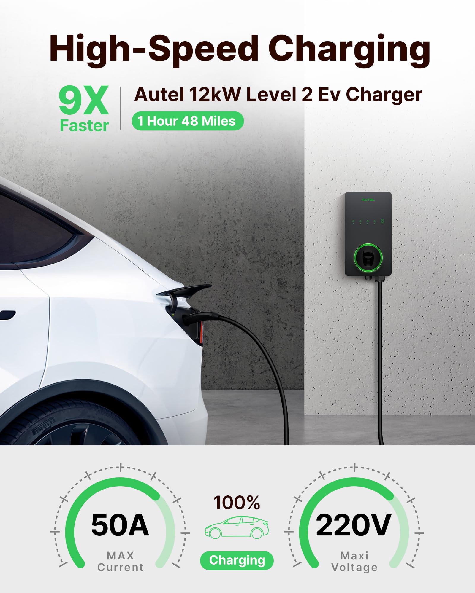 Autel Level 2 Home Smart EV Charger NACS, Up to 50Amp, Hardwired 240V EV Charge Station, Indoor/Outdoor Car Charging Station, Flexible 25-Foot Cable, Compatible with Tesla