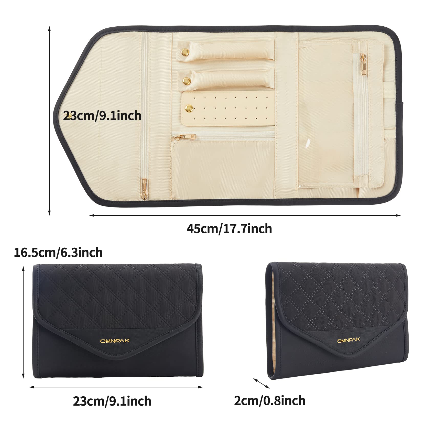 Omnpak Jewelry Organizer Travel Jewelry Case,Foldable Jewelry Roll Jewelry Storage Bag for Necklace, Ring, Earring, Watch,Compact and Easy to Carry