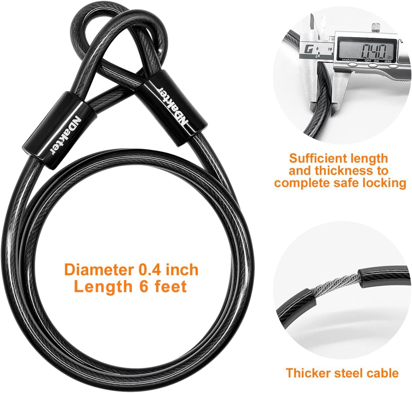 NDakter Bike Locks Heavy Duty Anti Theft, Bicycle U Lock for Ebike, 18mm Shackle, 6FT Steel Security Cable with 3 Keys for Electric Scooter, Motorcycle, Moped, Dirt-Bike, Tri-Bike Wheel Lock Sturdy