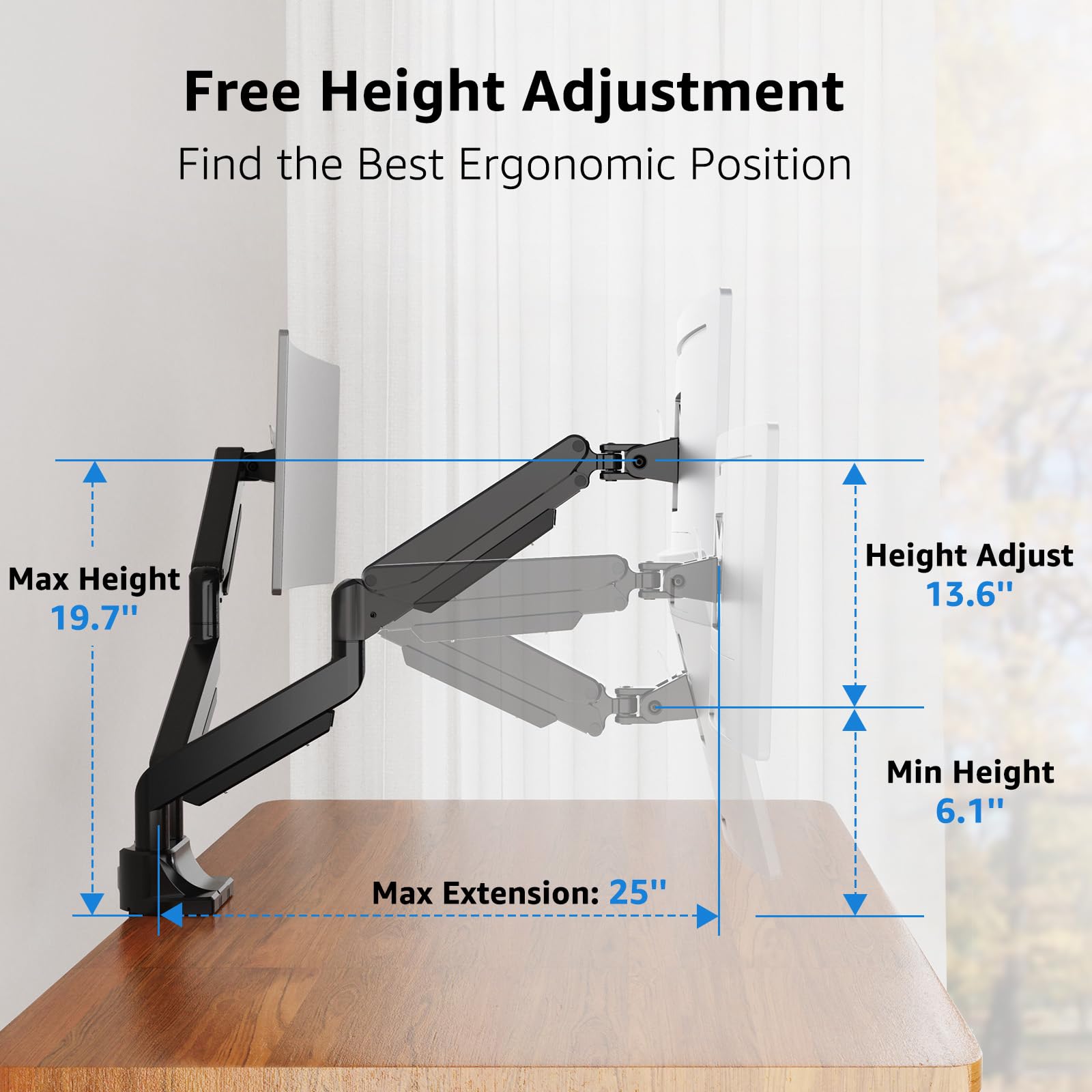 MOUNTUP Dual Monitor Mount fits 17''-42'' Ultrawide Screen, Holds 6.6-33lbs, Dual Monitor Arm Desk Mount, Heavy Duty Gas Spring Monitor Stand for 2 Monitors, Vesa Mount with Clamp/Grommet Base