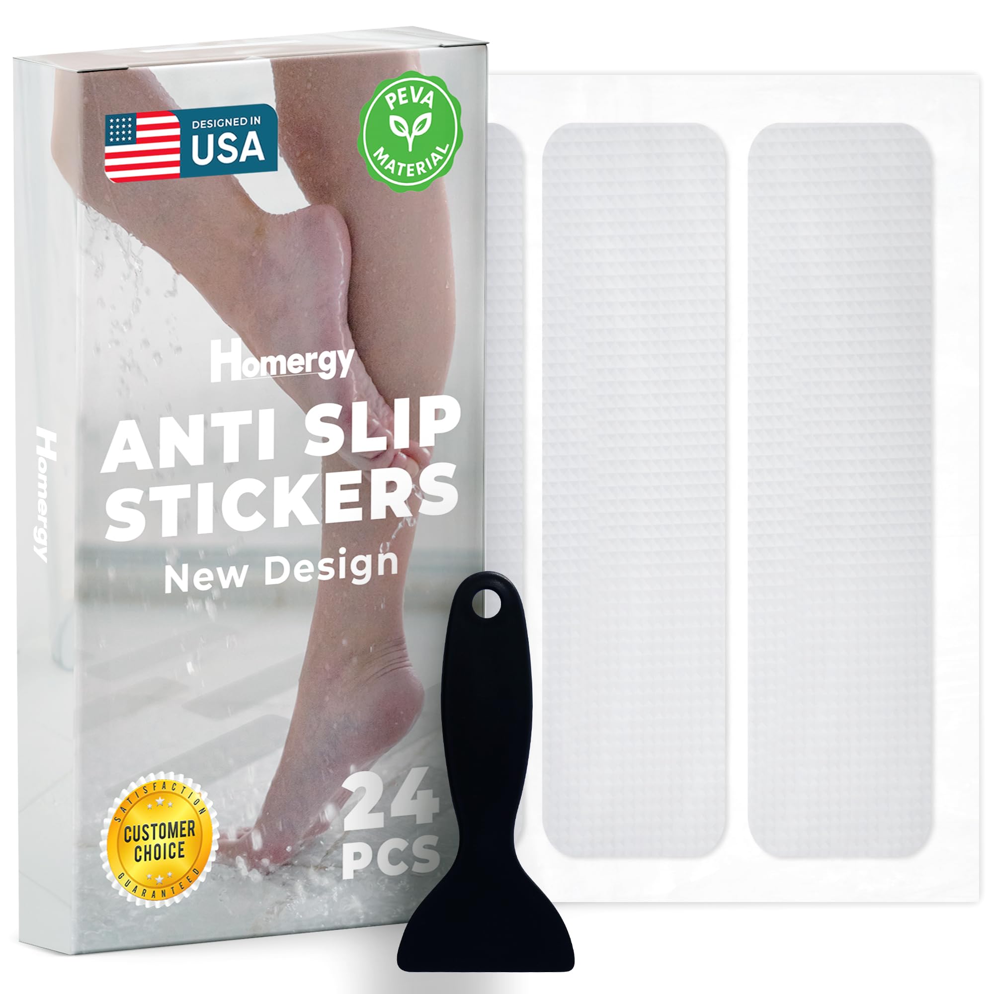 Homergy Anti Slip Shower Stickers 24 PCS, Invisible Non-Slip Shower Strips for Adults, Premium Adhesive Bath Tub Stickers (Clear)