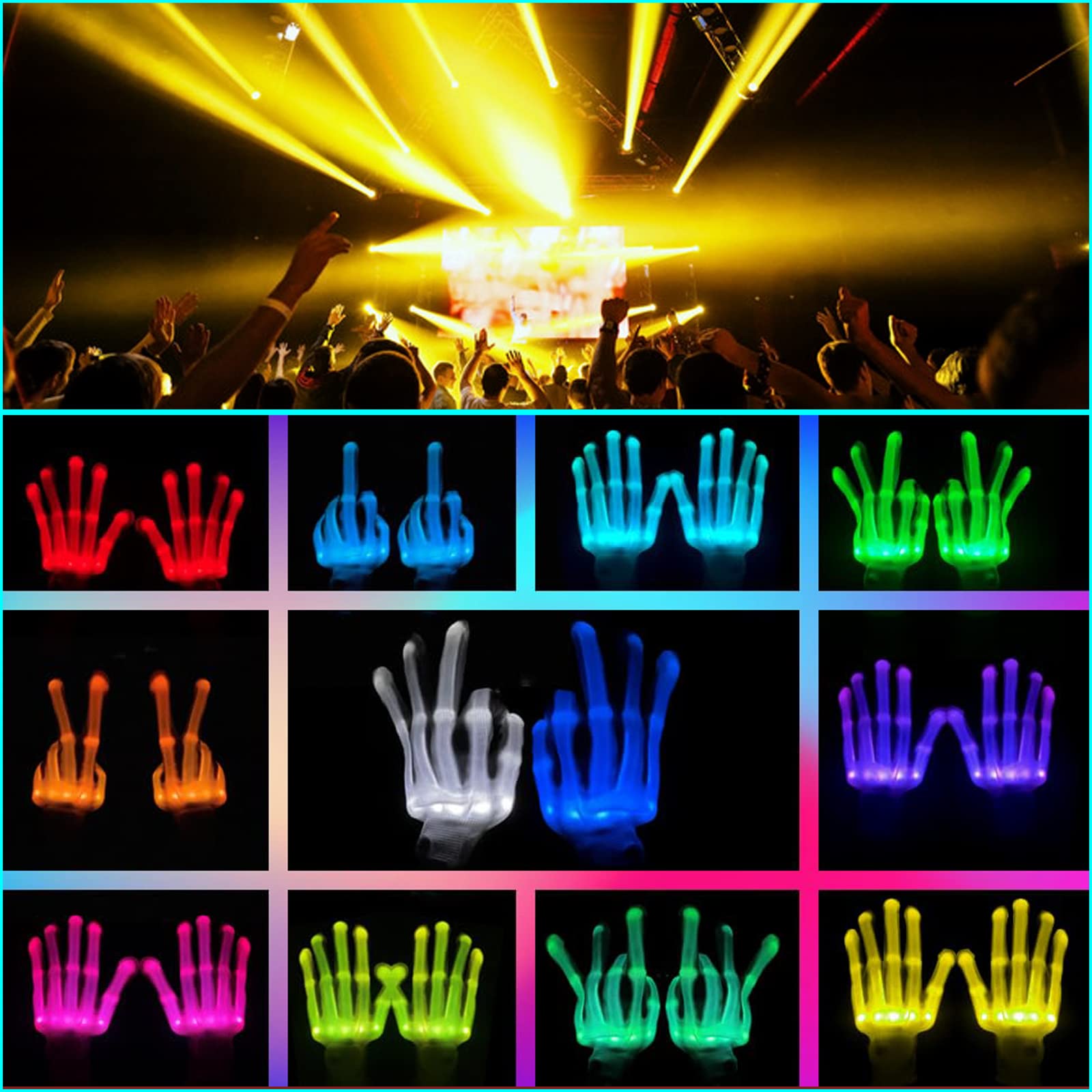 COLEDRE LED Gloves 12 Colors Girls Boys Toys Age 6-8 8-12 Years Old Stocking Stuffers Light Up Gloves for Kids Cool Fun Costumes Gifts for Halloween Christmas Carnival Birthday Parties (1 Pair M)