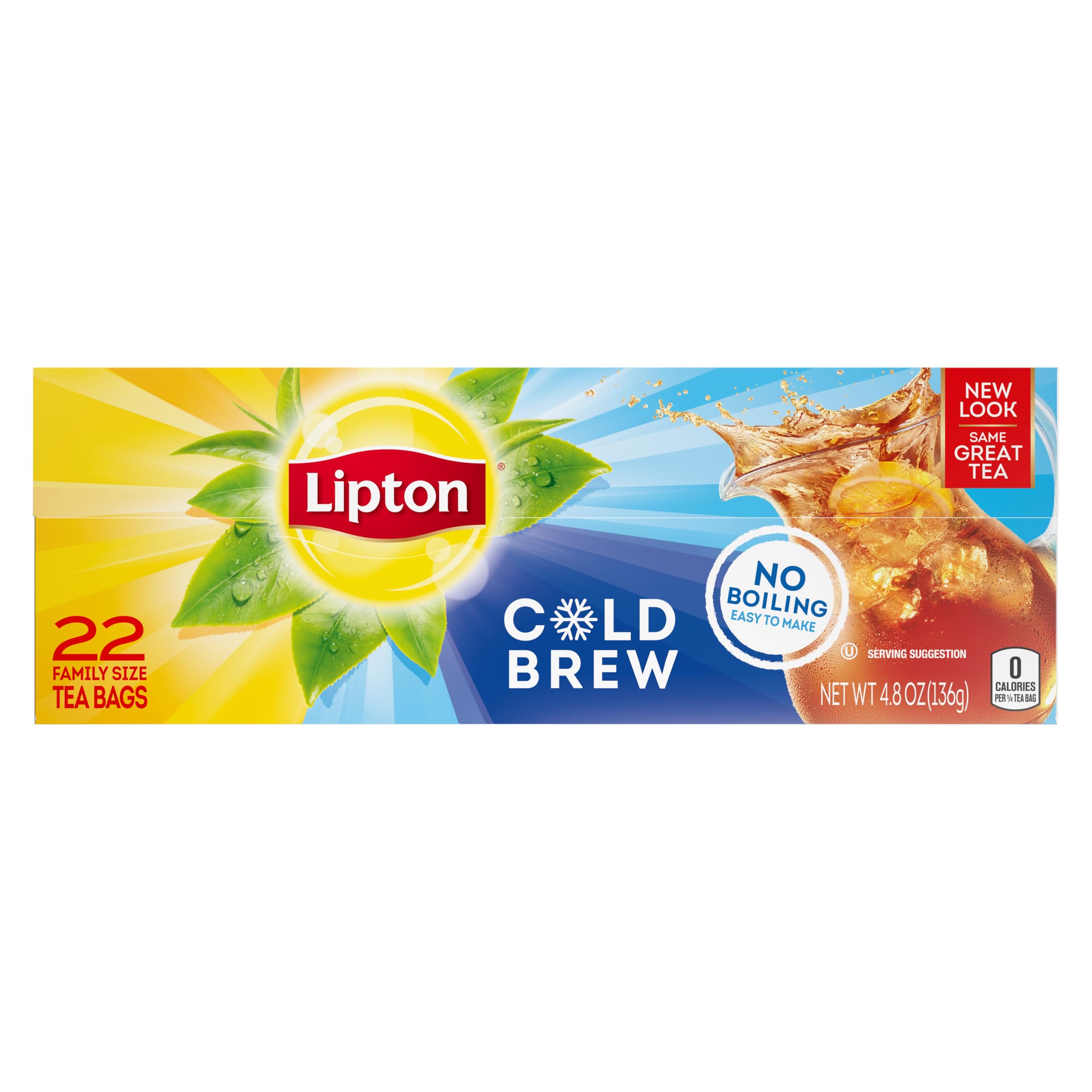 Lipton Cold Brew Iced Tea Bags, Family Size Iced Tea Bags, 22 Total Tea Bags