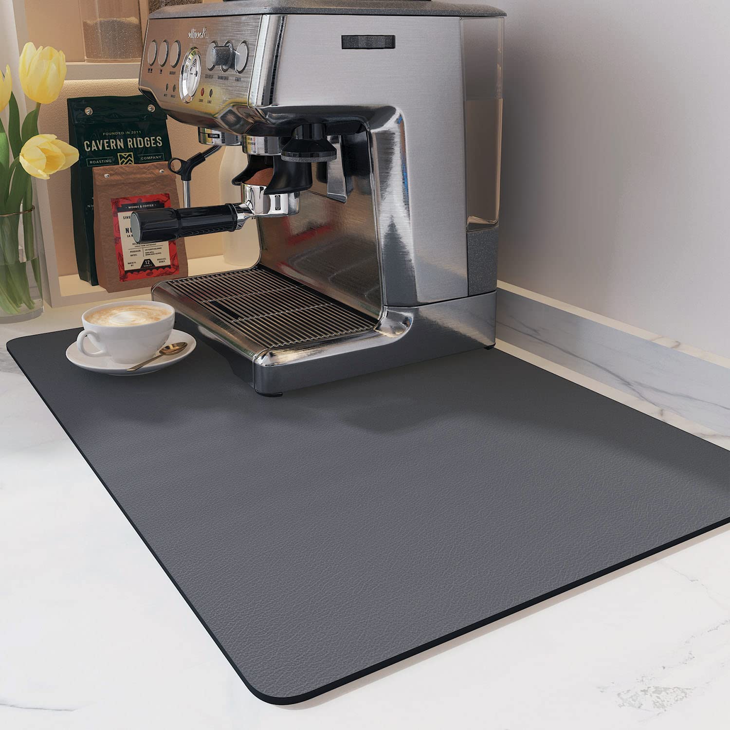 Coffee Mat-Coffee Bar Accessories-No Water Marks Dish Drying Mat-Coffe