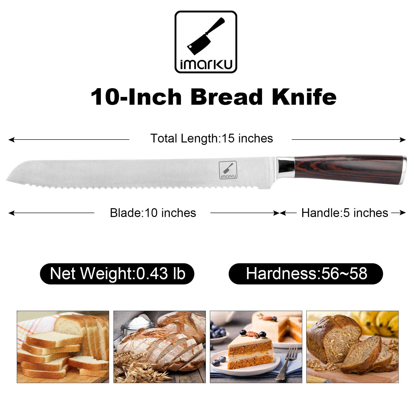 imarku Bread Knife, German High Carbon Stainless Steel Professional Grade Bread Slicing Knife, 10-Inch Serrated Edge Cake Knife, Bread Cutter for Homemade Crusty Bread