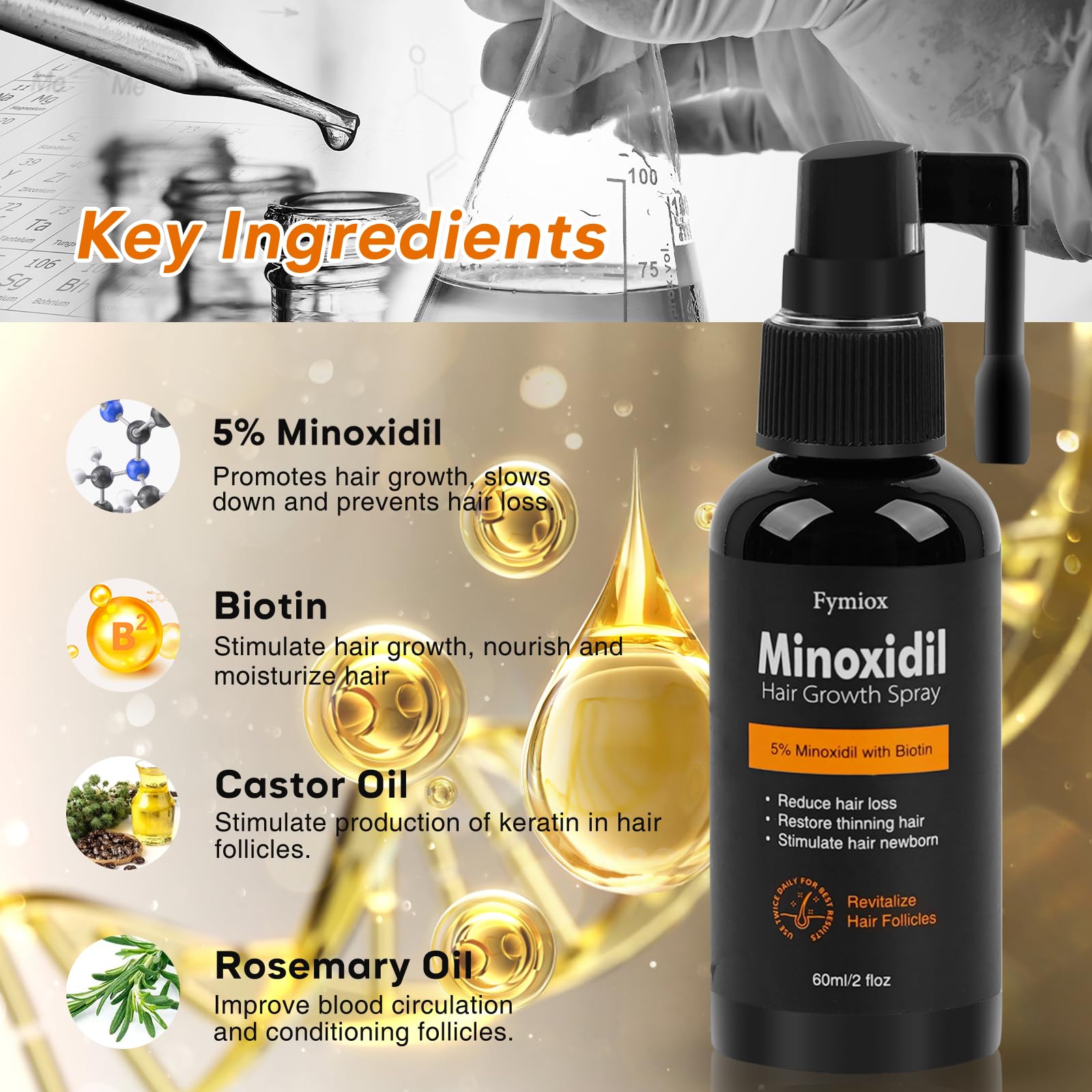 Minoxidil for Men and Women Hair Growth, 5% Minoxidil for Men Beard Growth,Hair Regrowth Treatment for Thinning Hair and Hair Loss (Fl Oz, 2)