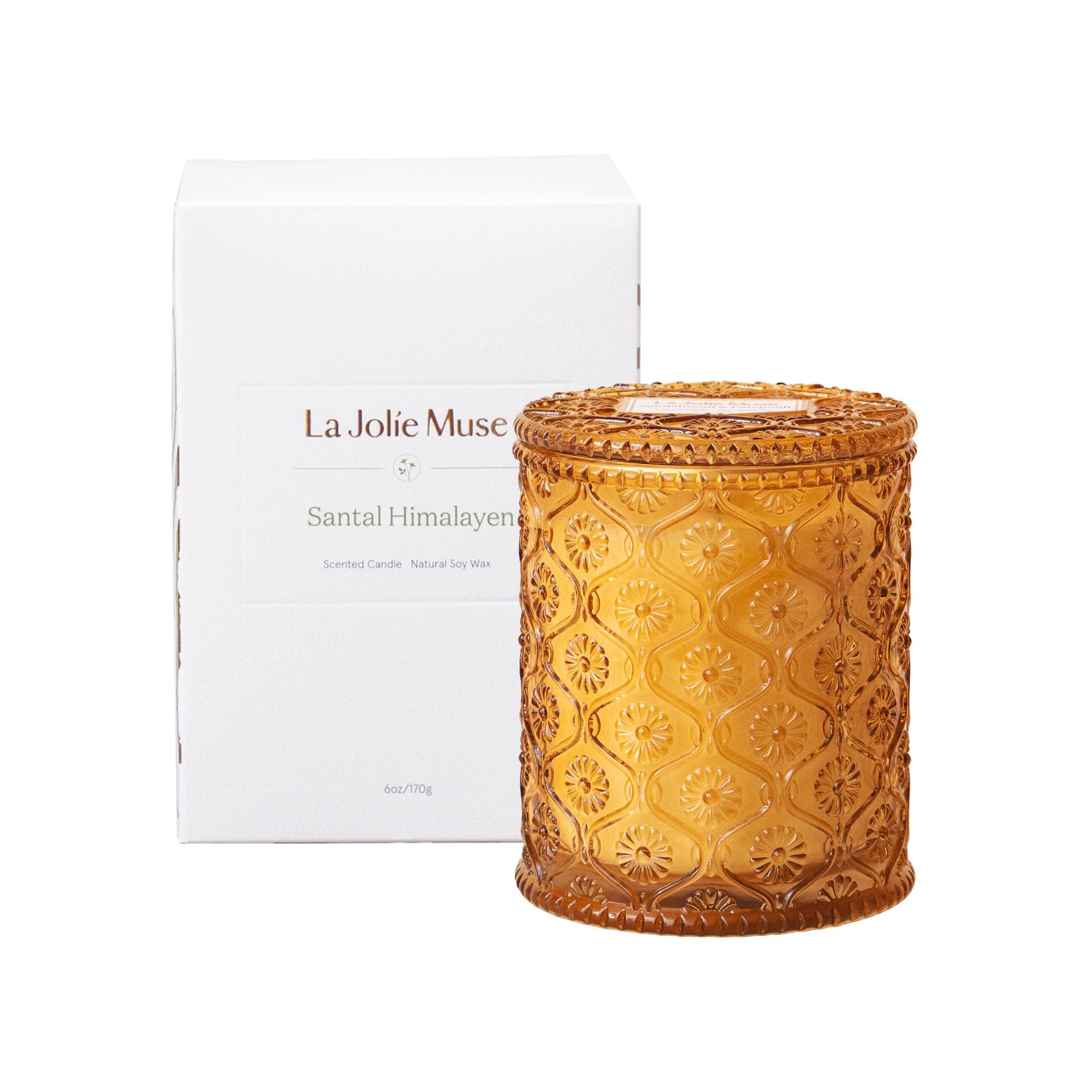 LA JOLIE MUSE Sandalwood Scented Candle, Santal Himalayen Candle, Candles for Home Scented, Candles Gift for Women & Men, 6 Oz 40 Hours Burn, Winter Candle