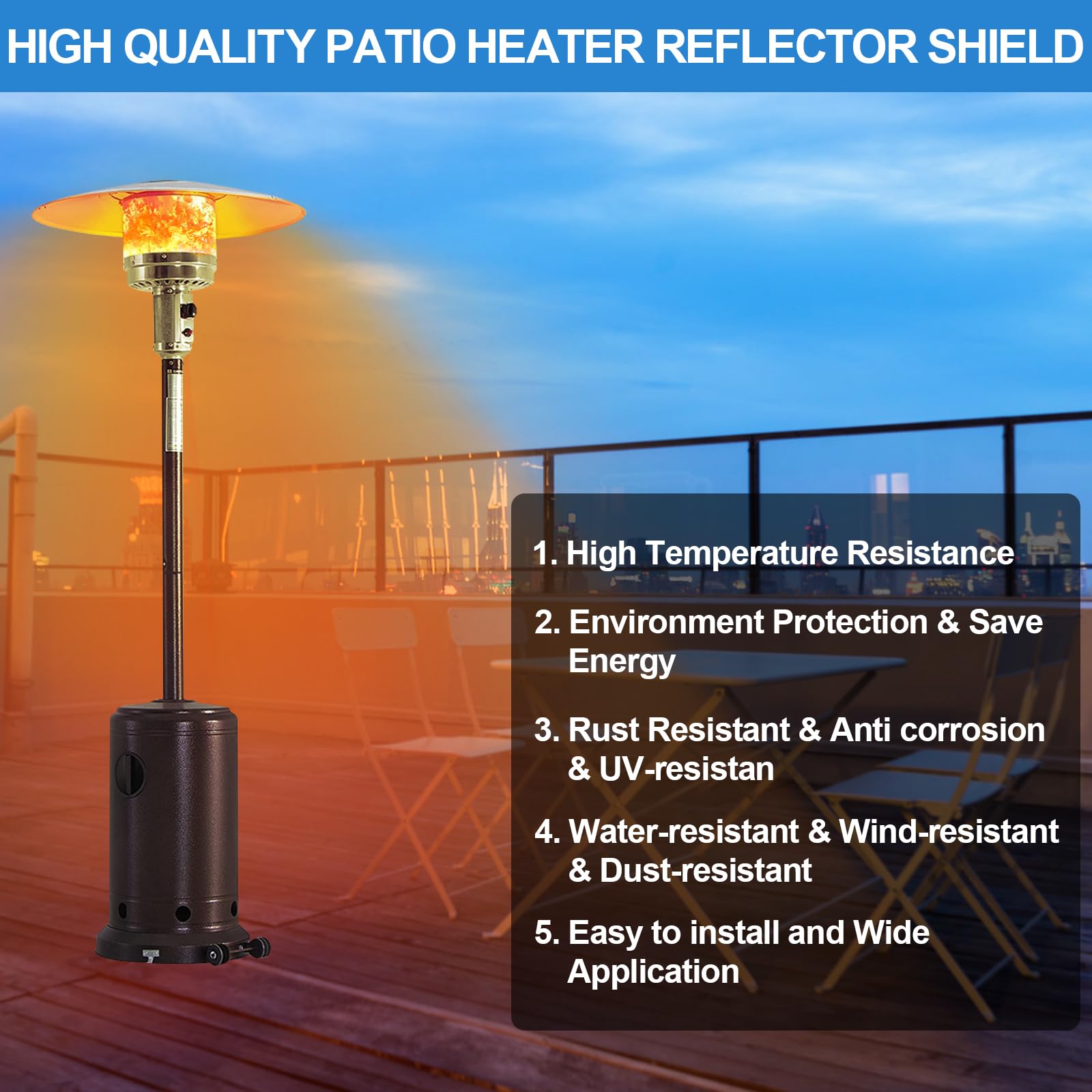 Top Hill Upgtaded Aluminum Patio Heater Reflector Shield, Propane Outdoor Heater Replacement Parts, Silver Patio Heater Parts, Heat Reflector Shield - Top Dome(3-Hole Mount，33" Diameter Round)