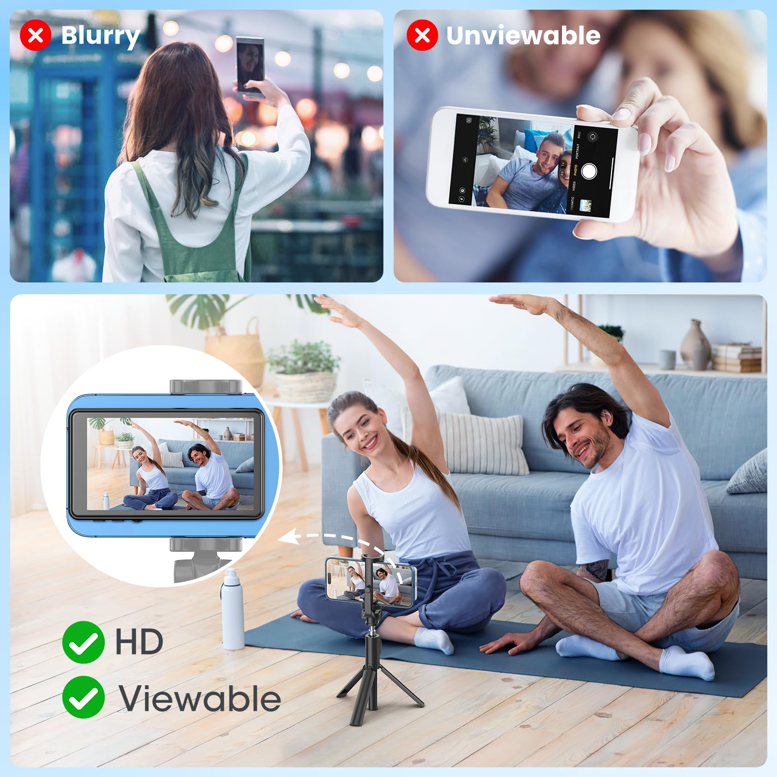 Vlog Selfie Monitor Screen iPhone, 4K 60fps Recording, Wireless Screen Mirroring with Remote Control, Magnetic Fixation, 180° Rotation, 3 Levels of Brightness, Compatible with iPhone & Android
