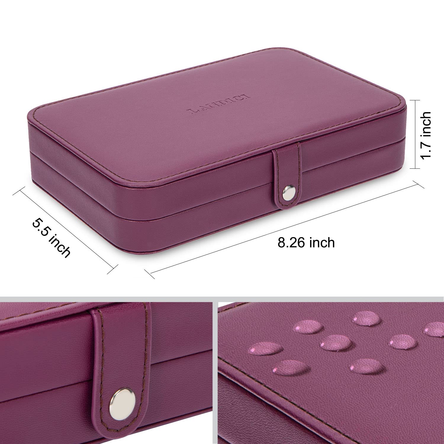 LANDICI Small Jewelry Box for Women Girls, PU Leather Travel Jewelry Organizer Case, Portable Jewellery Storage Holder Display for Ring Earrings Necklace Bracelet Bangle Watch Men Kids Gift, Purple