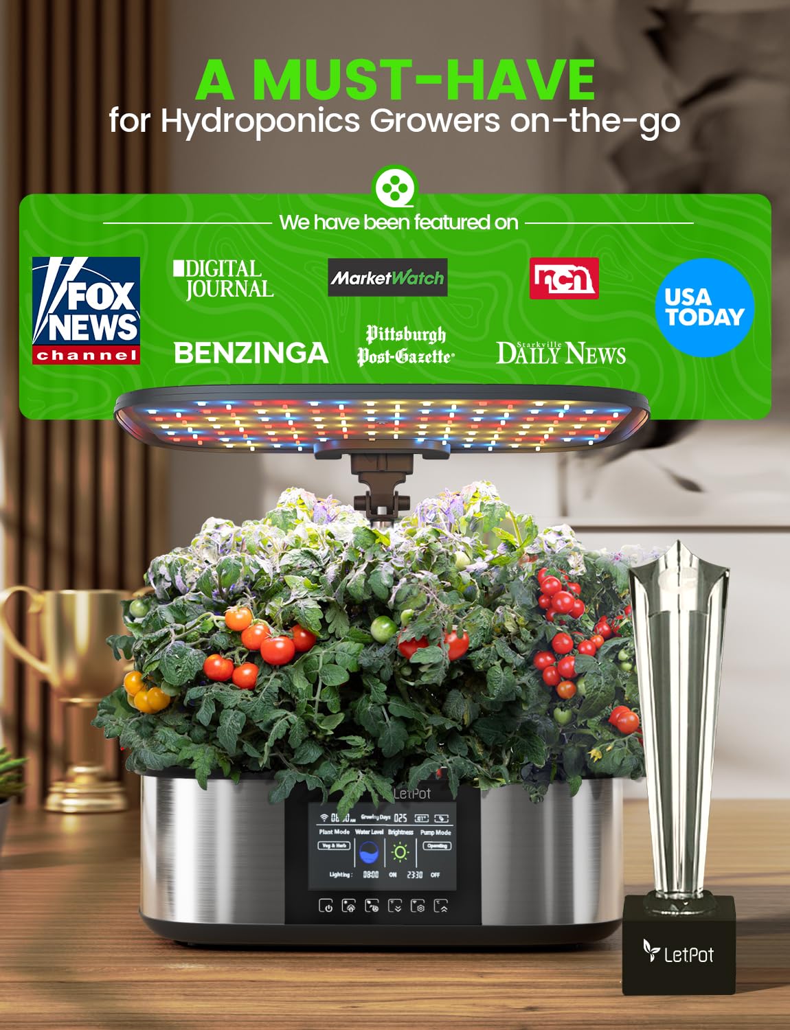 LetPot LPH-Max Hydroponics Growing System Kit, 21 Pods APP & WiFi Automatic Controlled Smart Indoor Garden with 36W LED Grow Light, Auto Drip Irrigation Kits, Self-Managed Nurturing & Watering