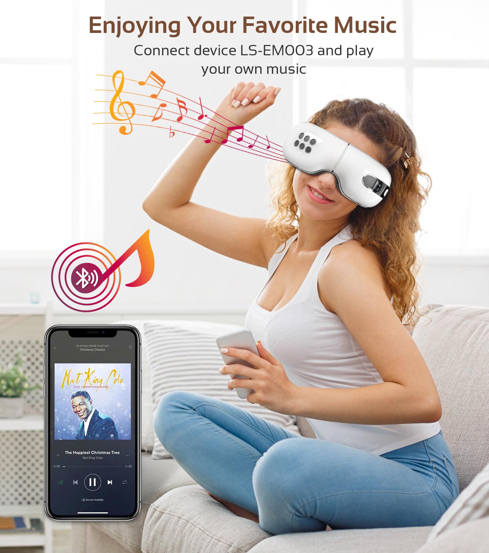 BOQUBOO Eye Massager with Heat and Cooling for Migraine Dry Eyes Relief, Rechargeable Bluetooth Music Migraines Relief Eye Massager Improve Sleeping Gifts for Women Men