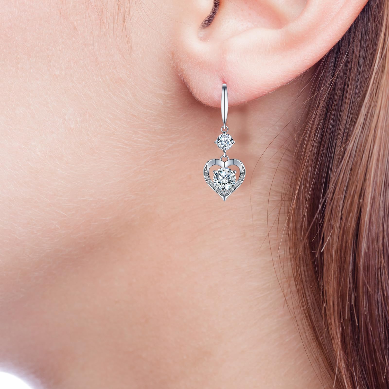 Earrings Gifts for Her, Sterling Silver, Moissanite