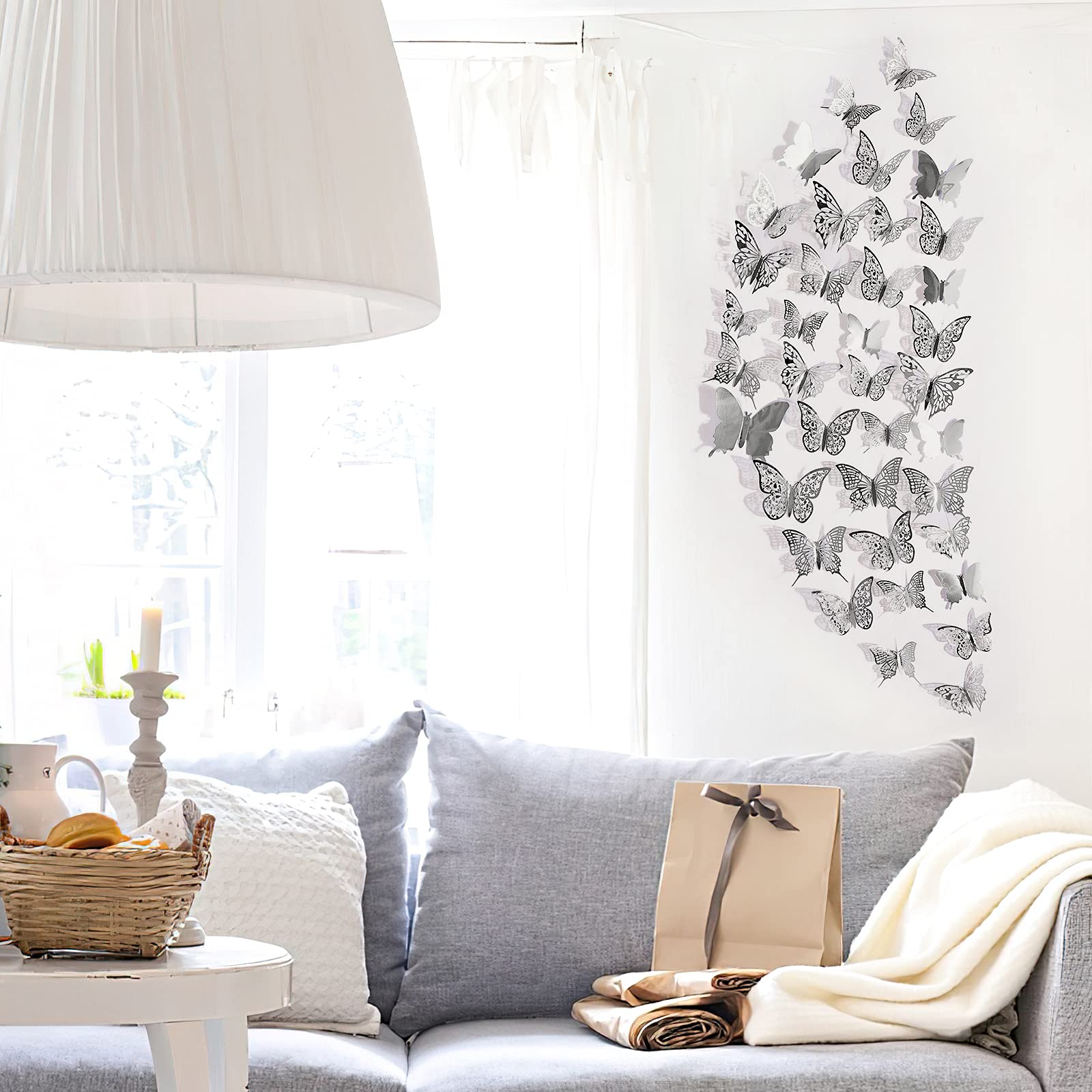 PartyWoo Butterfly Wall Decor, 84 pcs 3D Butterfly Wall Decals, 3 Sizes Removable Room Decor Stickers, Butterflies Decorations Murals for Cake Party Window Crafts