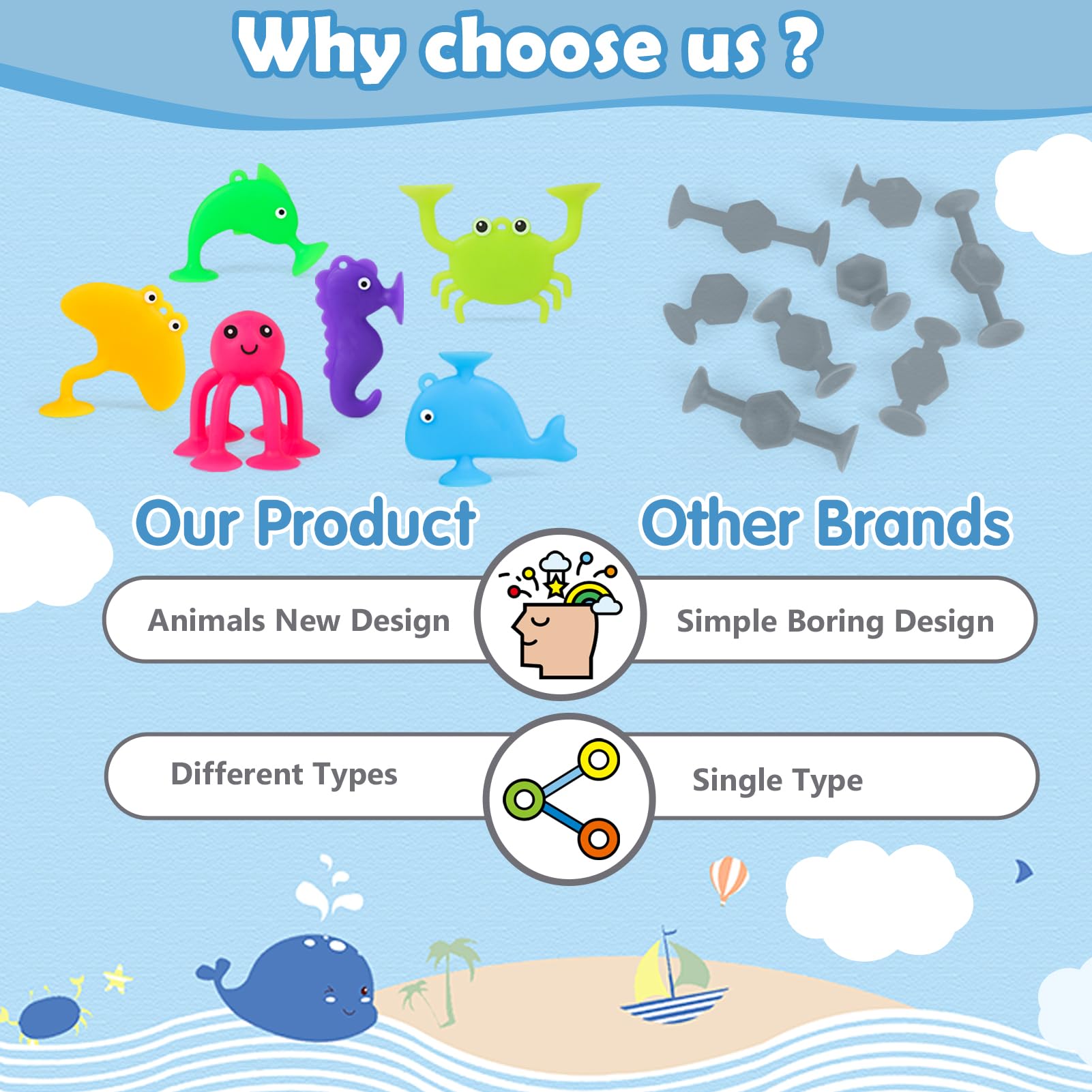 Baby Suction Cup Toys, 18 PCS Silicone Ocean Animals Suckers, Bath Toys for Kids Ages 4-8, Sensory Window Travel Easter Stuffers Toys for Toddlers Boys Girls 3 4 5 6 Year Old