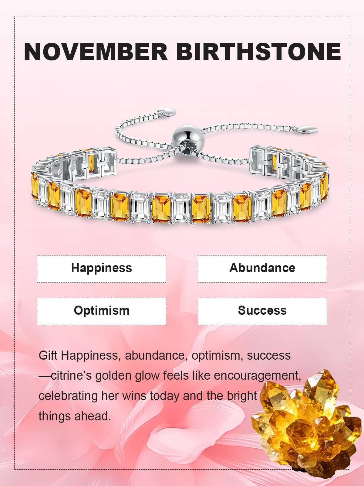 ETERMBOL White Gold Plated Sterling Silver Birthstone Bracelets for Women, Adjustable 6-9 Inches Hypoallergenic Tennis Bracelets,Gifts for Anniversary/Birthday/Valentine's Day