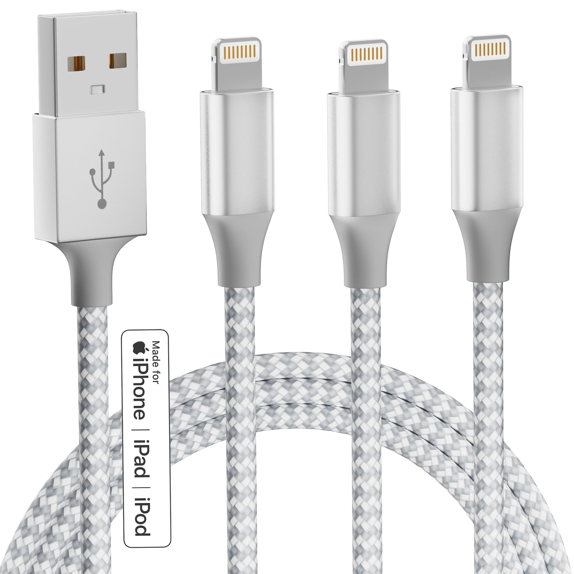 iPhone Charger 3pack 10FT Apple MFi Certified Long Lightning Cable Fast Charging Nylon Braided USB Charging Cable High Speed Transfer Cord for iPhone 14 13/12/11 Pro Max/XS MAX/XR/XS/X/8/7/Plus/6S