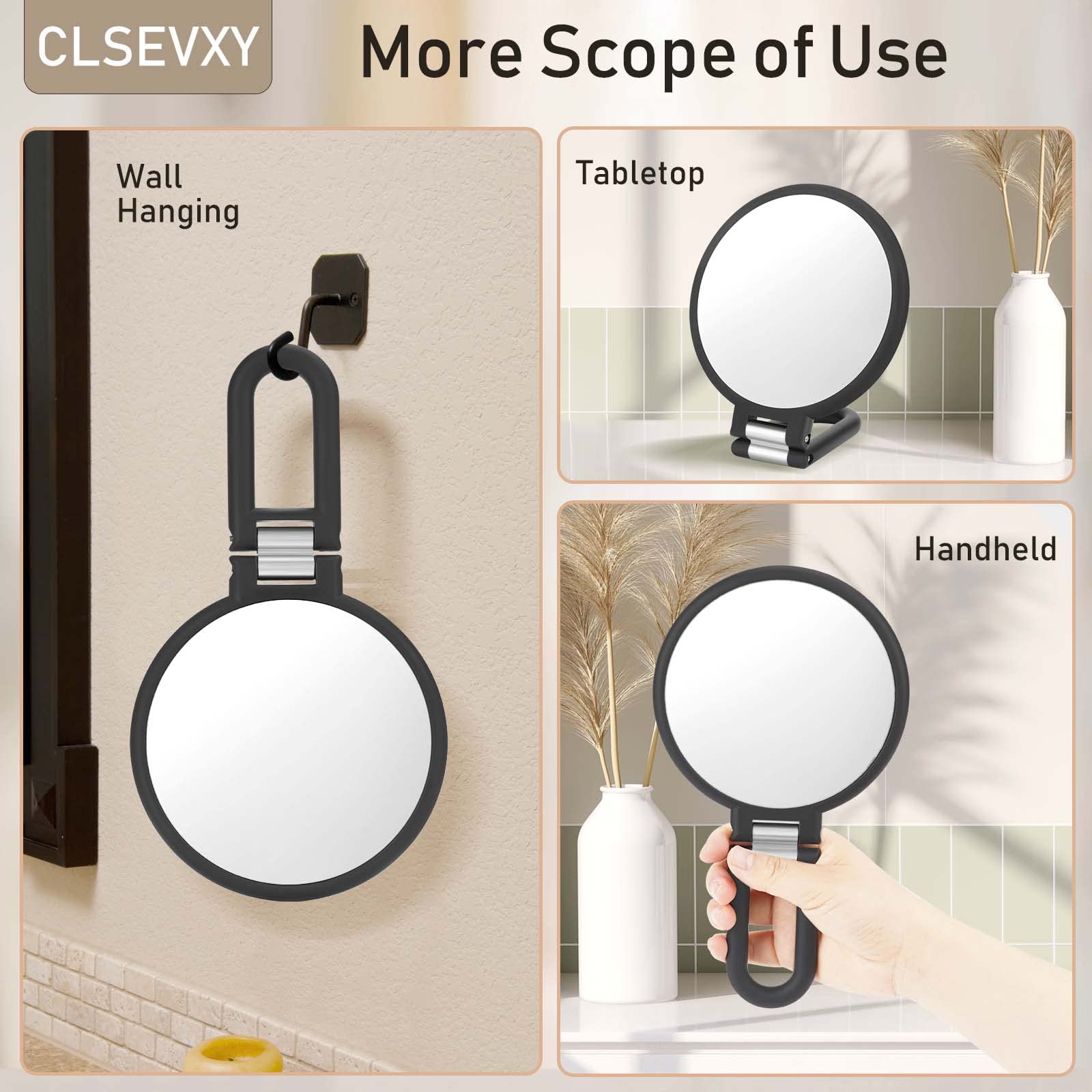 CLSEVXY Magnifying Handheld Mirror Double Sided, 1X 15X Magnification Hand Mirror, Travel Folding Held Adjustable Rotation Pedestal Makeup Desk Vanity