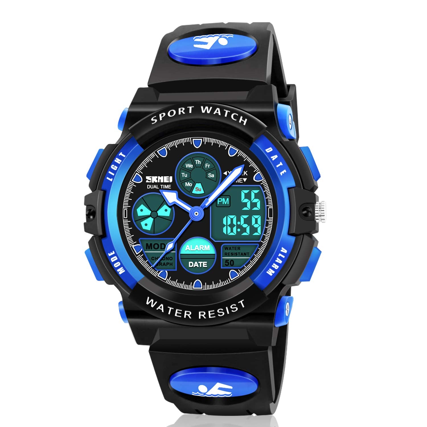 Dodosky Boy Toys Age 5-12, LED 50M Waterproof Digital Sport Watches for Kids Birthday Presents Gifts for 5-13 Year Old Boys - Blue