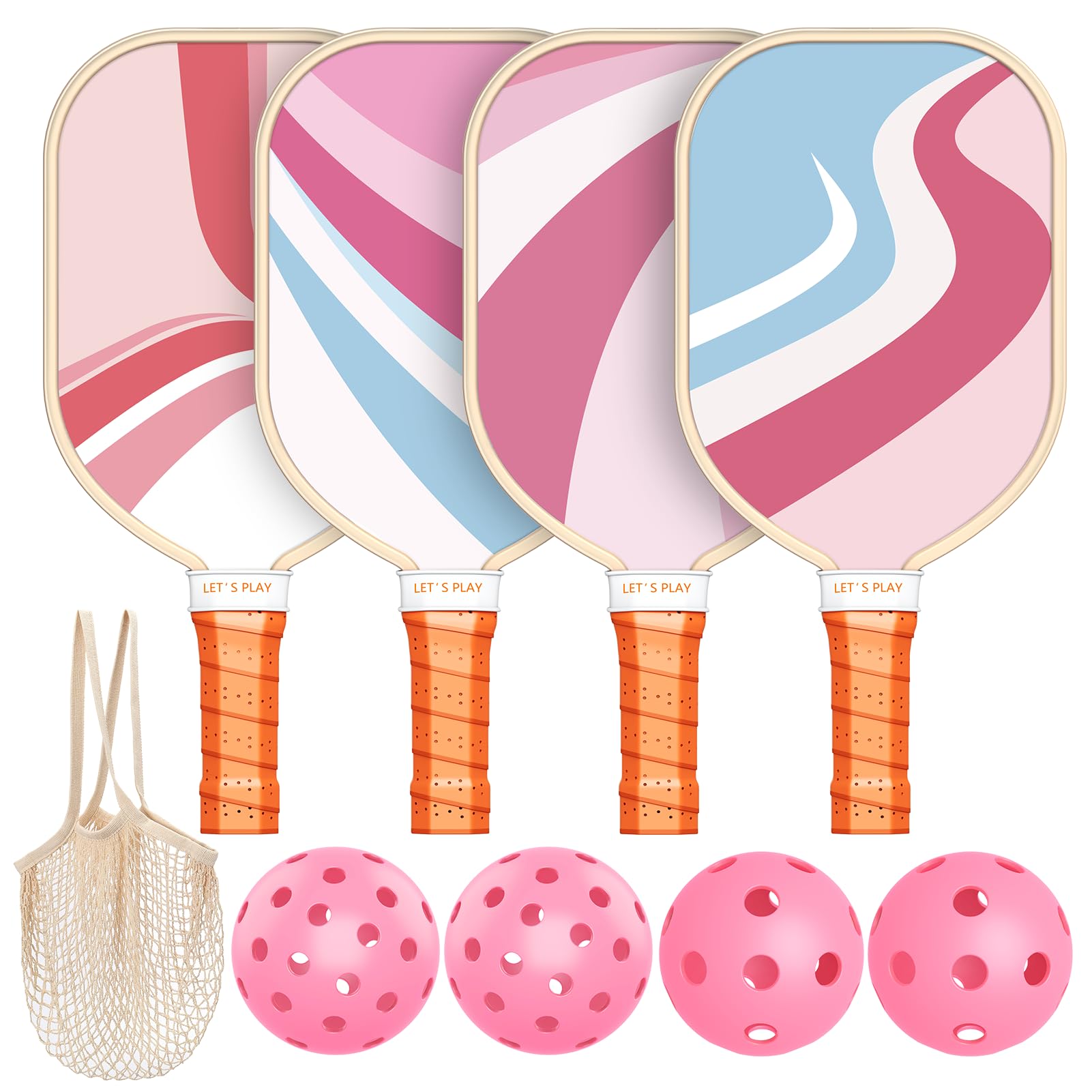 Pickleball Paddles Set of 4, Premium Wood with 4 Indoor & Outdoor Pickleball Balls and 1 Carry Bag, Pickleball Rackets with Ergonomic Cushion Grip for Beginner & Professional Gifts for Women Men Youth