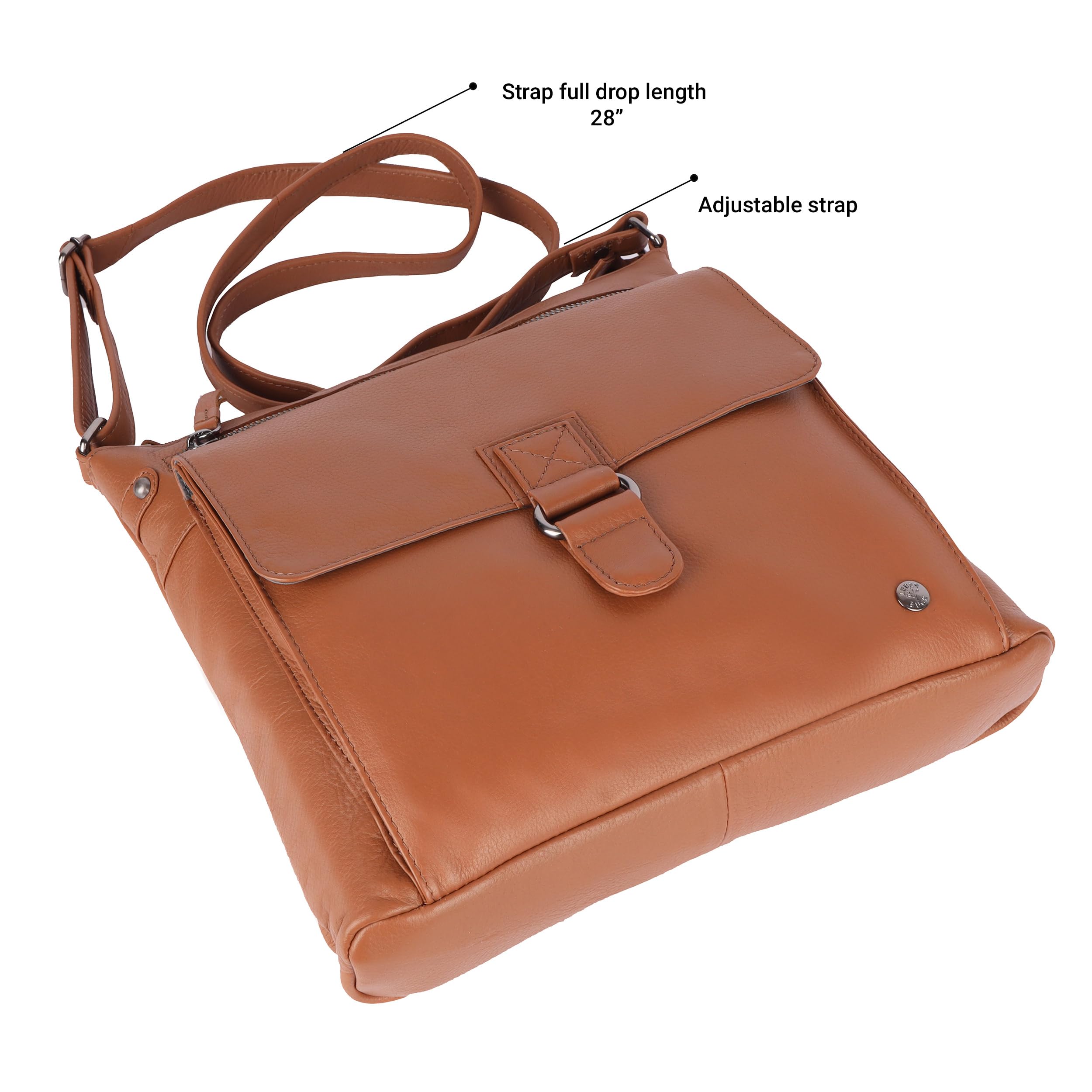 LEDERBUCK Shirley Large Soft Real Leather Crossbody handbag-Triple Zip Premium Sling Crossover Shoulder Bag for Women (Cognac)