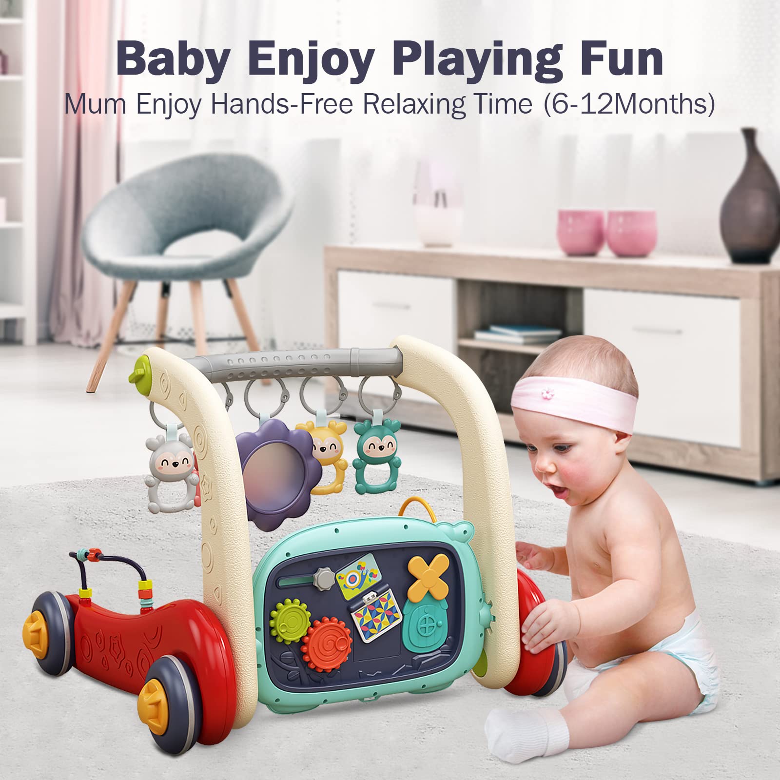 dearlomum 3 in 1 Baby Play Mat Baby Gym, Floor Activity Center and Infant Baby Walker, Play Piano Tummy Time,Boy & Girl Gifts for Newborn Baby Toddler 0 to 3 6 9 12 Months(Red)