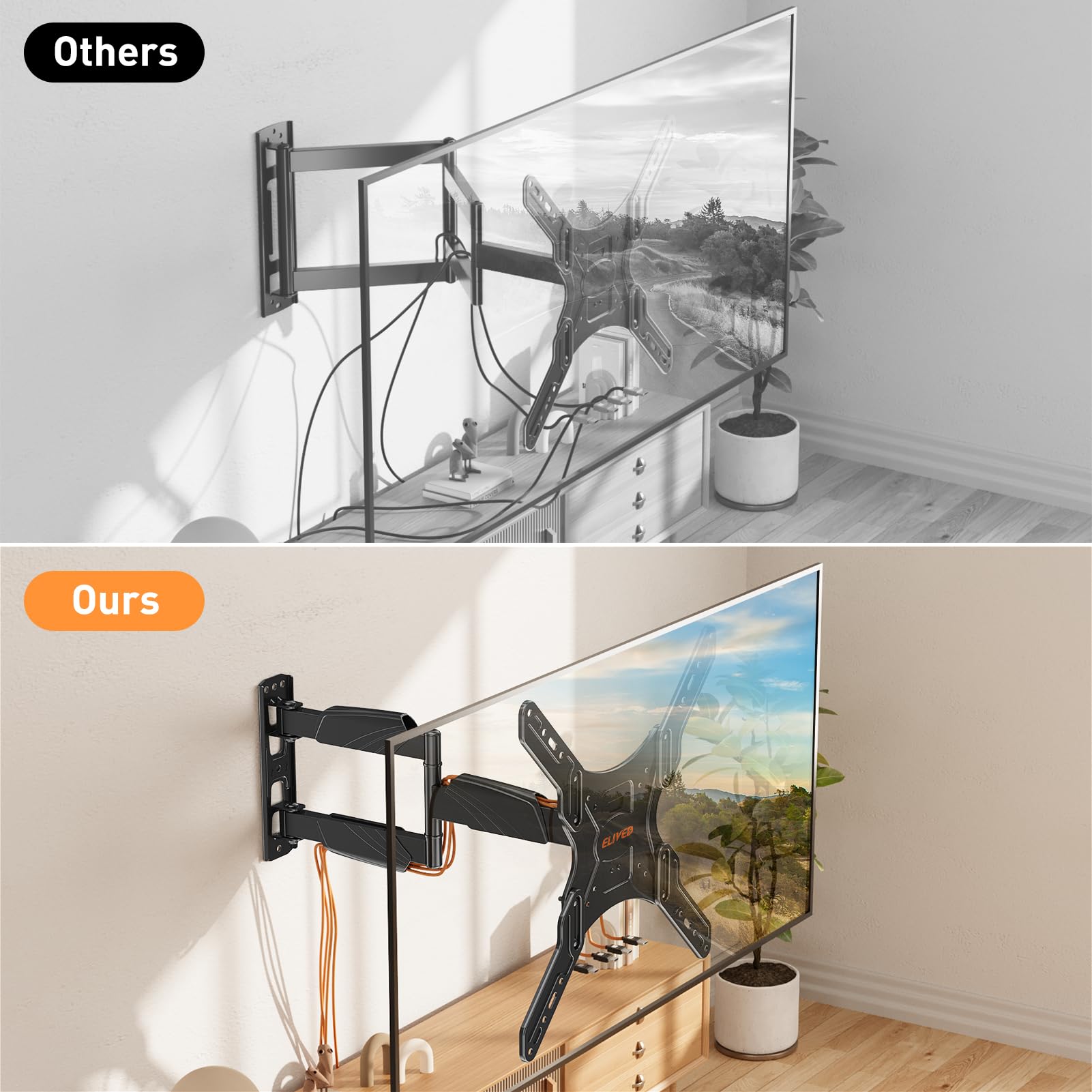 ELIVED UL Listed TV Wall Mount for Most 26-60 Inch TVs, Swivel and Tilt Full Motion TV Mount with Single Stud Perfect Center Design, Wall Mount TV Bracket Max VESA 400x400mm, Holds up to 88 lbs.