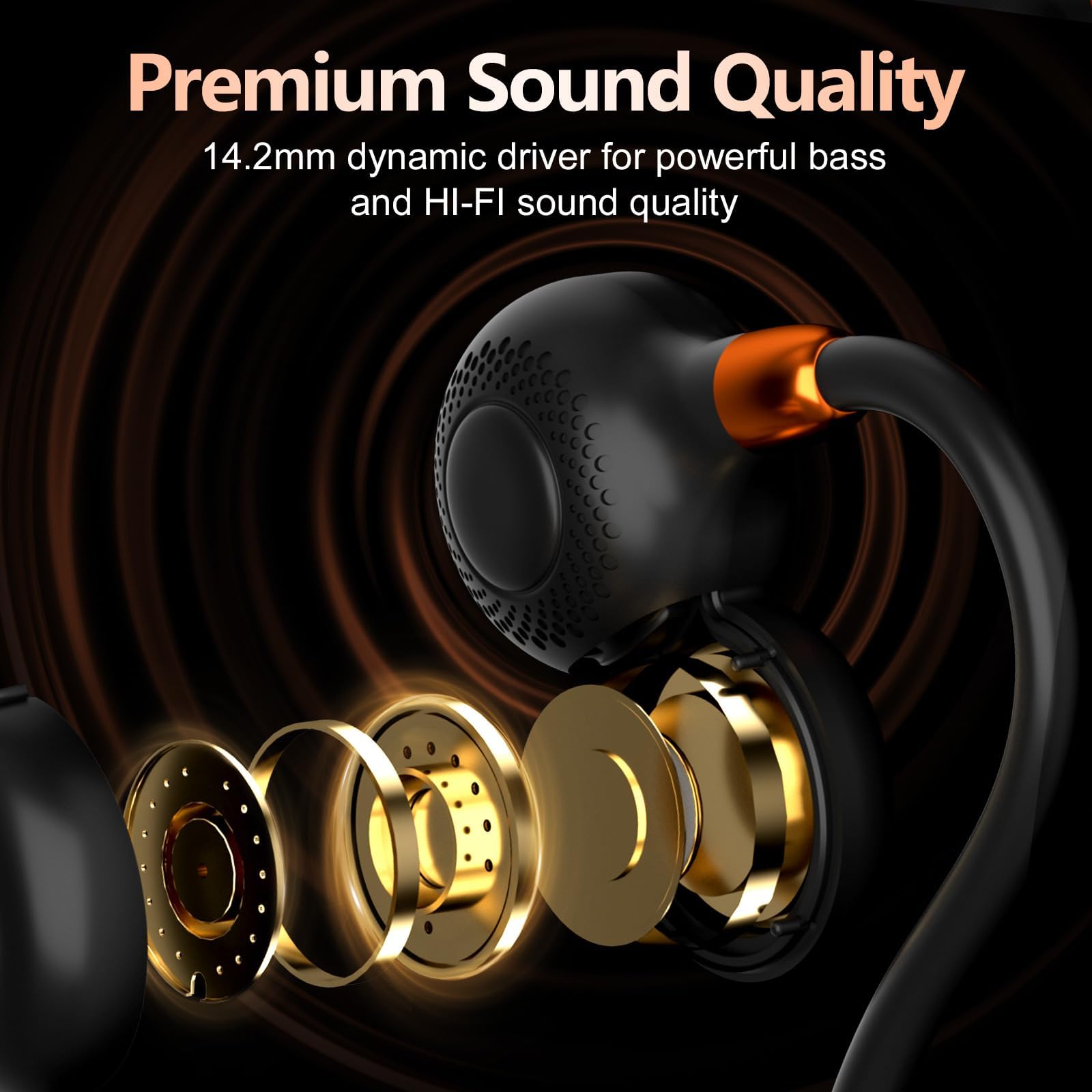 Ortizan Open Ear Headphones, Bluetooth 5.3 Wireless Air Conduction Headphones Sport Earbuds, Premium Sound, IPX6 Waterproof, Clear Call, 19g Lightweight Earphones for Running Cycling Workouts (Black)