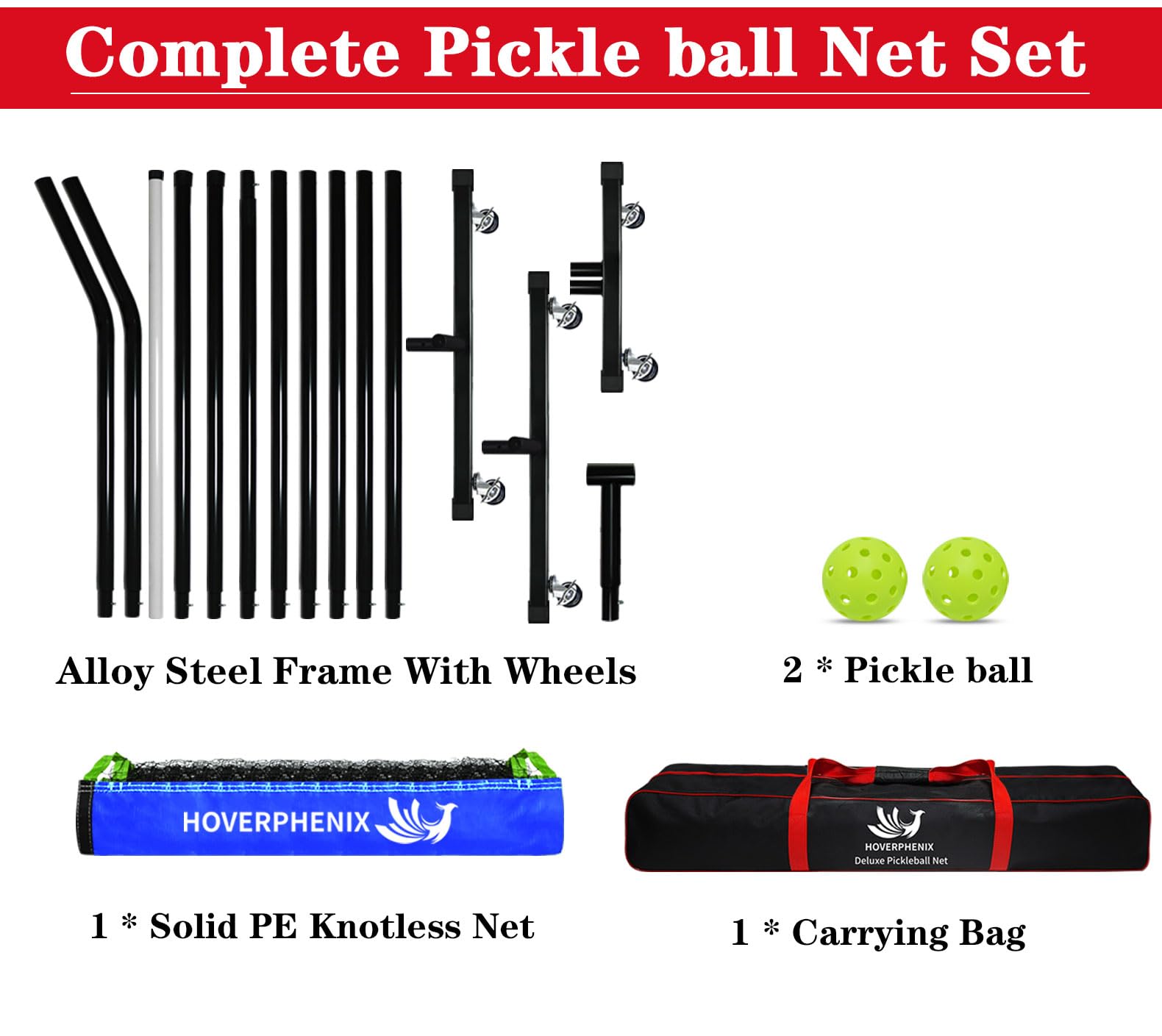 Portable Pickleball Net with Wheels, 22FT Regulation Size Pickle ball Net with Pickleballs, Carry Bag for Home, Driveway, Backyard, Indoor or Outdoor