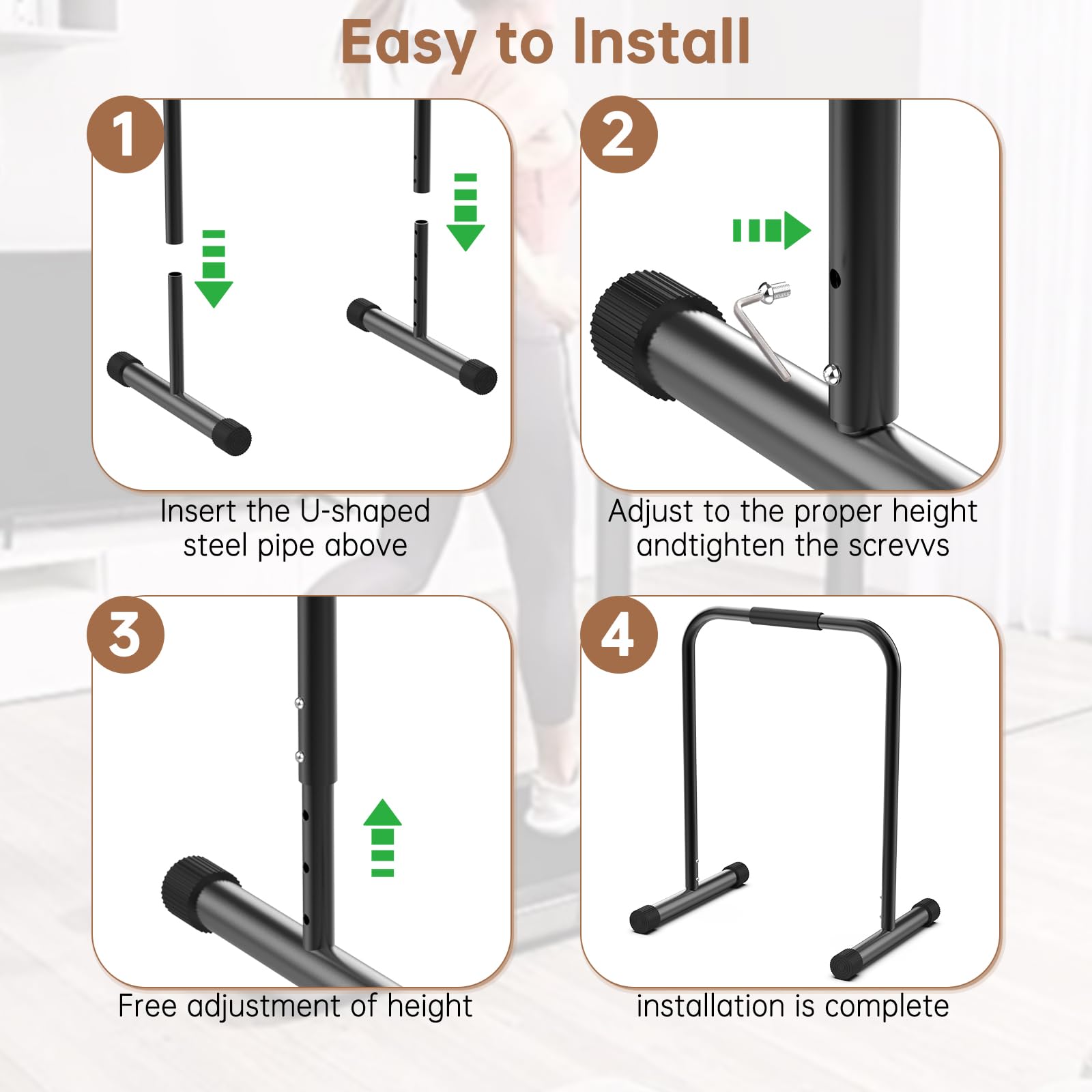 Handle Bar for Walking Pad Only, Compatible with Walking Pad 19.7'' Wide, Adjustable Handrail Height (Max 37.4''), Non-Slip Feet, Easy to Assemble, Stable Design, Black