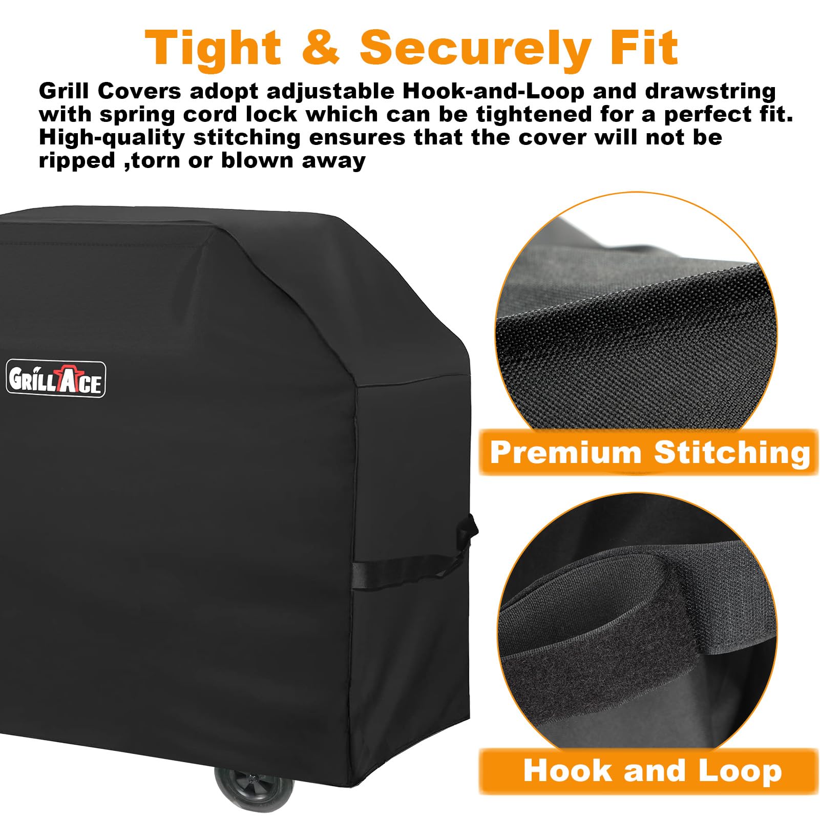 58 Inch Grill Cover Heavy Duty, Fade Resistant 600D Oxford Fabric Waterproof BBQ Gas Grill Cover for Weber Spirit II E-310, Char-Broil, Nexgrill & More, UV Protection with Hook-and-Loop Straps, Black