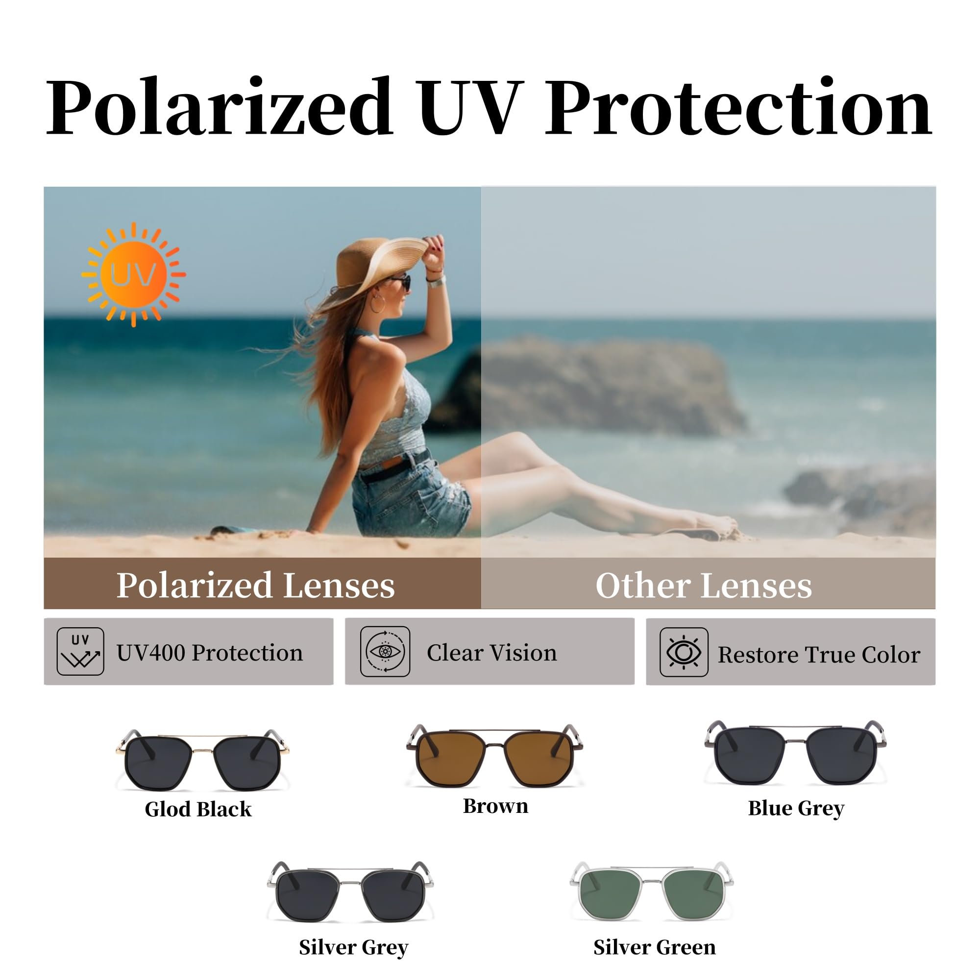 BOBUXLIIN Retro Trendy Womens Aviator Sunglasses Square Polarized UV Protection Sunglasses Women Tangle Free Vintage
