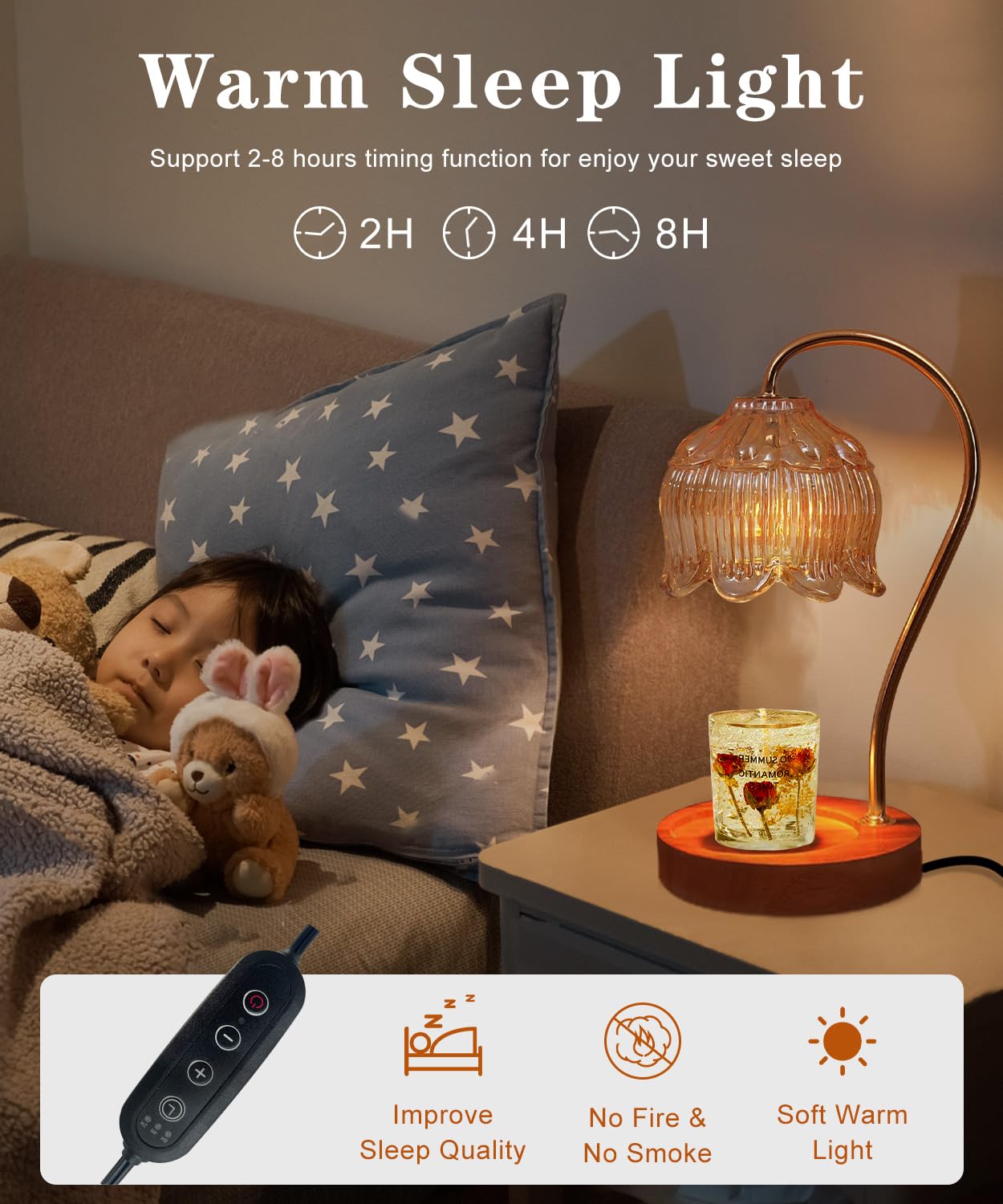 Candle Warmer Lamp Dimmable with Timer- Mothers's Day Gifts for Mom, House Warming Gifts, Fragrance Flower Candle Lamp Warmer with 2 * 50W Bulbs, Wax Melter Warmer Lamps for Jar Candle