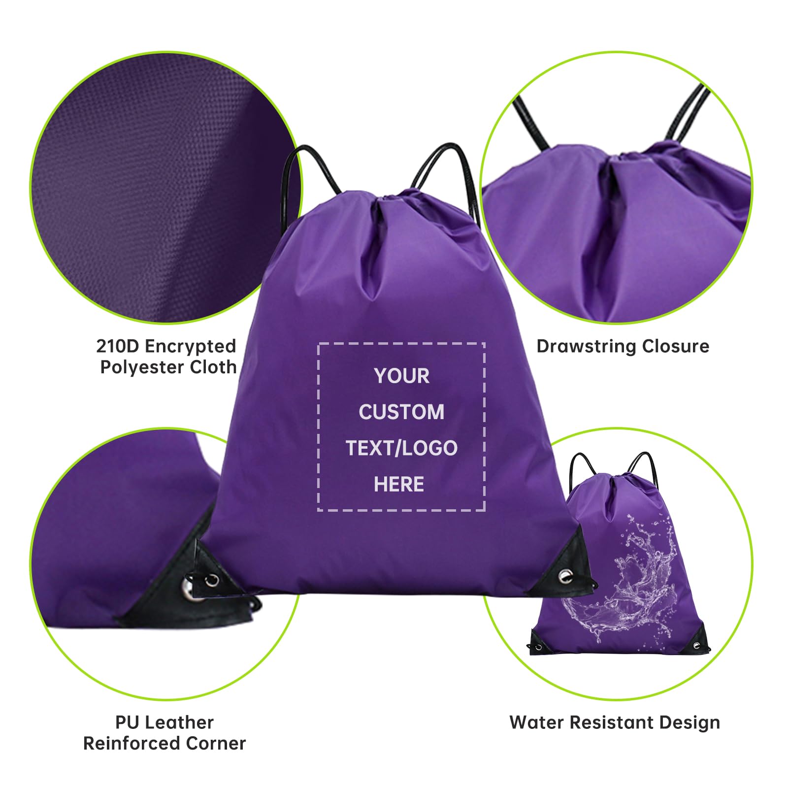 JEOHLORY pack of 100 Custom Bags With Your Logo,customized backpack,promotional items,Drawstring Backpacks,Great for Everyday Use (Custom Purple)