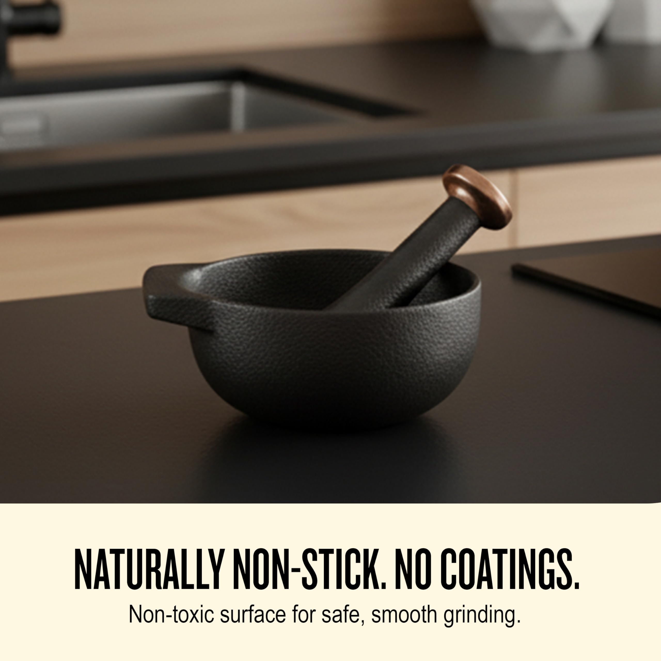 Alva Nori Enameled Cast Iron Mortar & Pestle 2-Cup 4" – Made with No PTFE/PFOA/PFAS & Easy to Clean – Durable, Nonstick Finish for Grinding, Crushing & Mixing Herbs, Spices & Ingredients