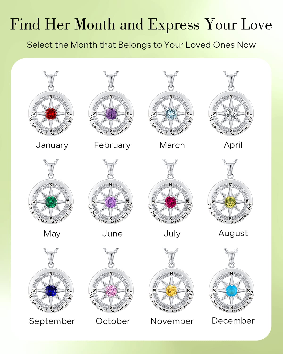 S925 Sterling Silver Necklace for Wife, Women Anniversary Year Gifts Compass Jewelry, Birthday Gift Ideas for Her Girlfriend Woman Necklaces, 18K White Gold August