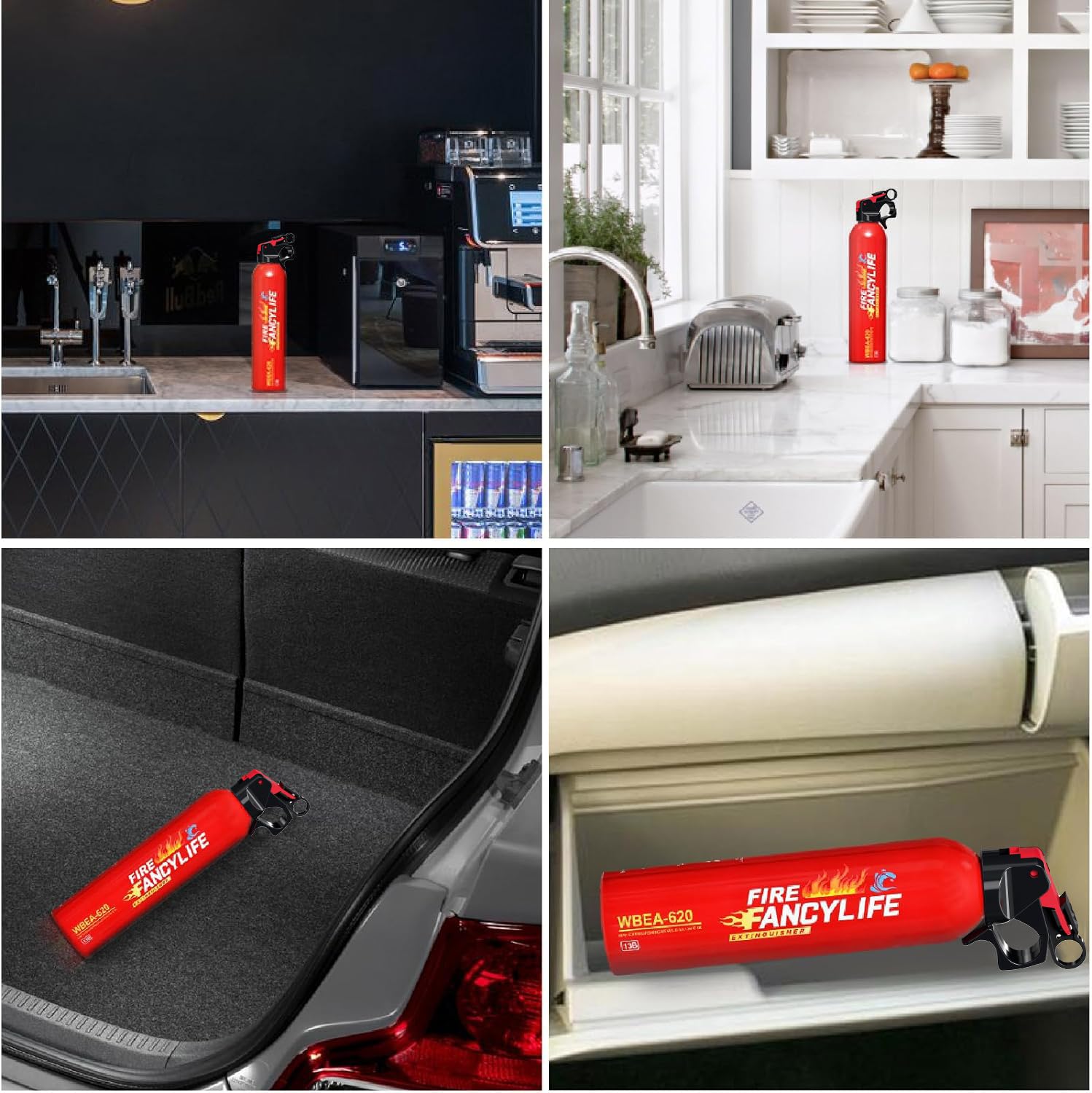 FancyLife Fire Extinguisher for Home Kitchen Car Vehicle, Non-Toxic Water-Based Fire Extinguishers for House with Mounting Bracket, Portable Small A B C K Fire Extinguisher, WBEA-620, 3 Pack