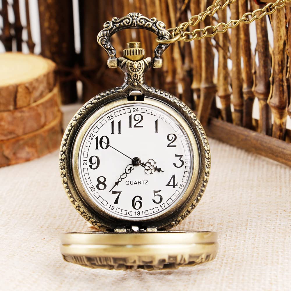 Whodoit Vintage Bronze Pocket Watch Tree Hollow Quartz Watch Men Pendant Necklace Gifts Watches