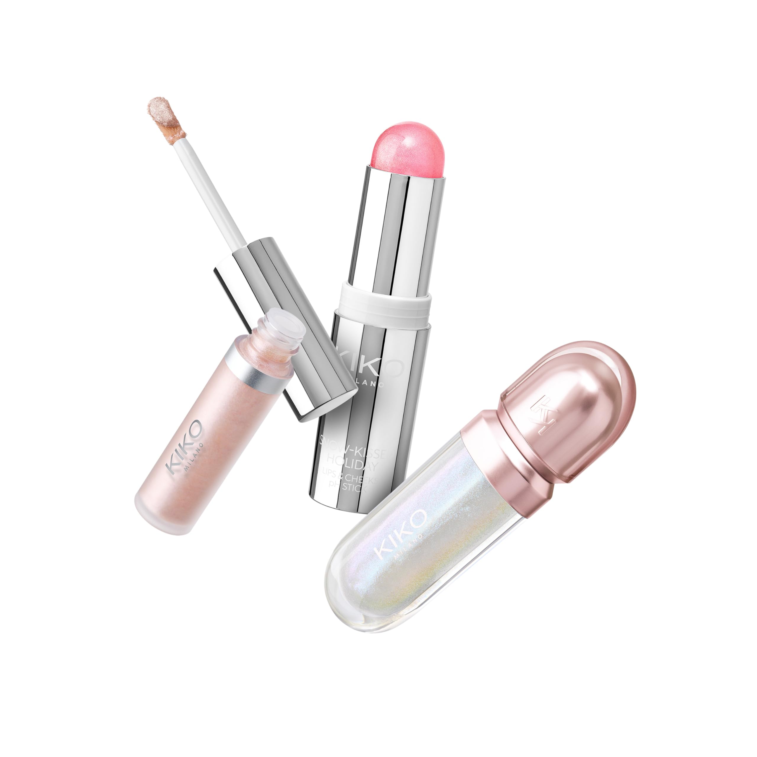 KIKO Milano|Snow-Kissed Holiday Festive Besties Make Up Gift Set|Makeup Gift Set: lip and cheek stick, liquid eyeshadow and lip oil