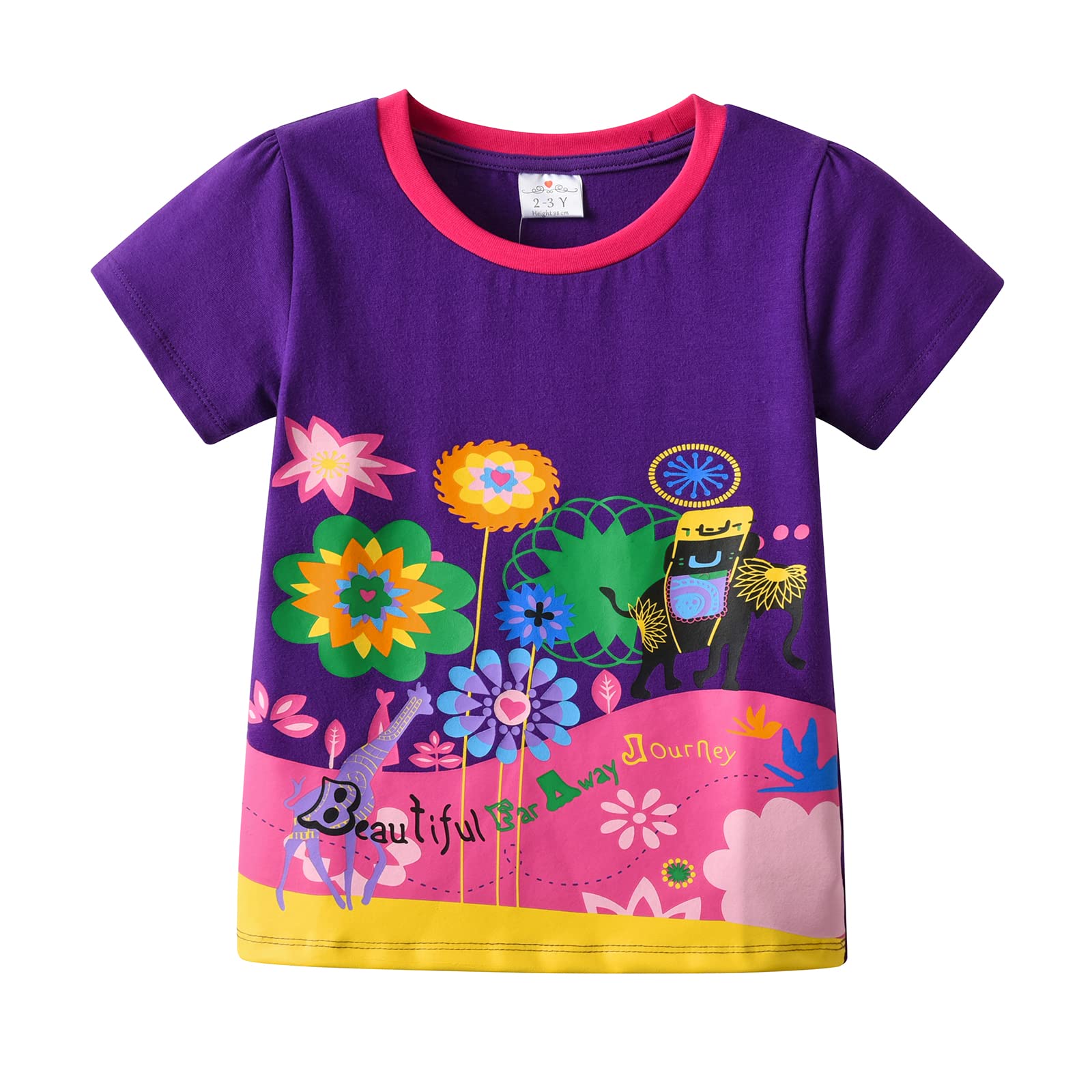 VIKITA Girls Shirts Summer Short Sleeve Toddler Tops Owl Graphic for Daily Casual Wearing for Litttle Kids(S328 8T)