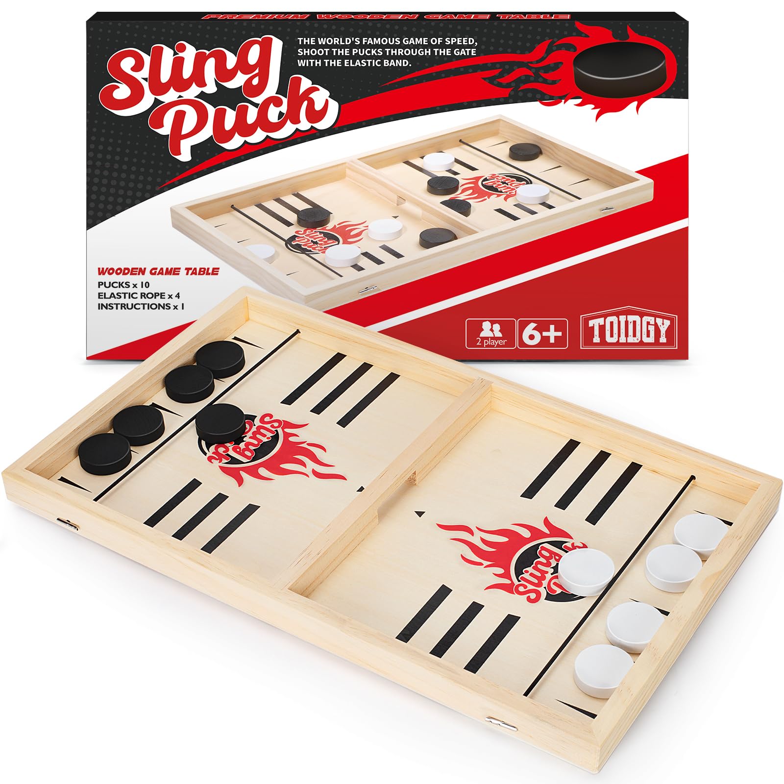 Toidgy Large Fast Classic Slingshot Puck Game, Wooden Air Hockey Board Games for Family Night, Table Games for Adults and Kids, 2 Player Games for Ages 6 and Up, Test Your Speed and Accuracy