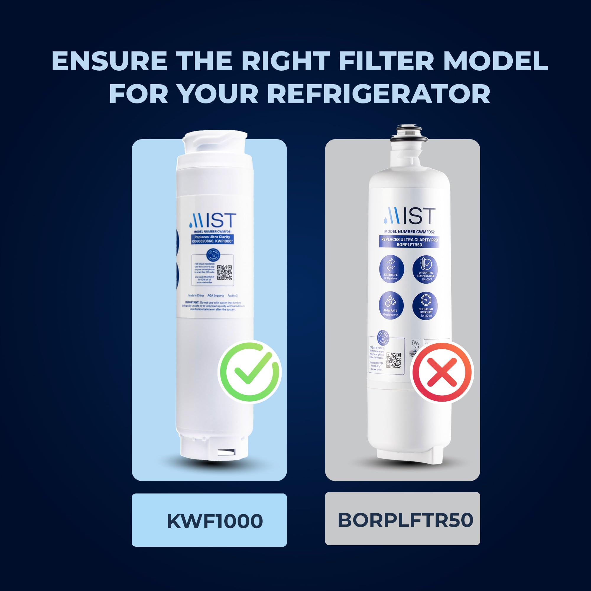 Mist Ultra Clarity Water Filter Replacement for Bosch, Refrigerator Water Filter compatible with 644845, 9000077104, 9000194412, Haier 0060820860, 0060218744, Miele KWF1000, Bosch Water Filter(3 pack)