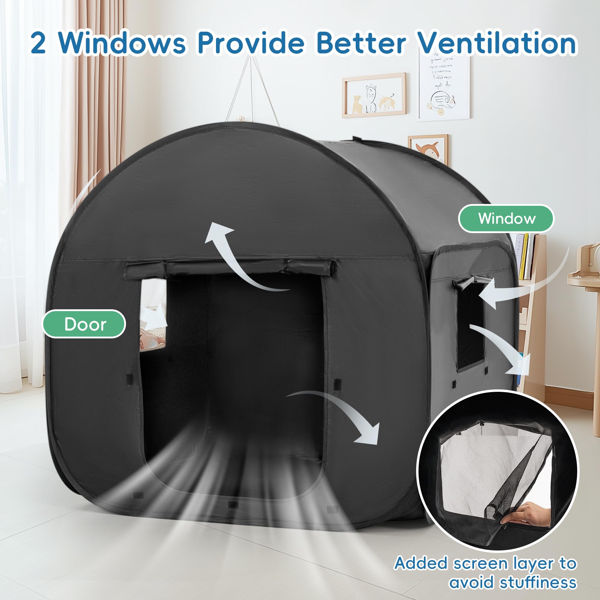 OUTREE Sensory Tent 47 * 47 * 47 in, Black Print, Sensory Room for Kids with Autism, Pop Up Play Tent