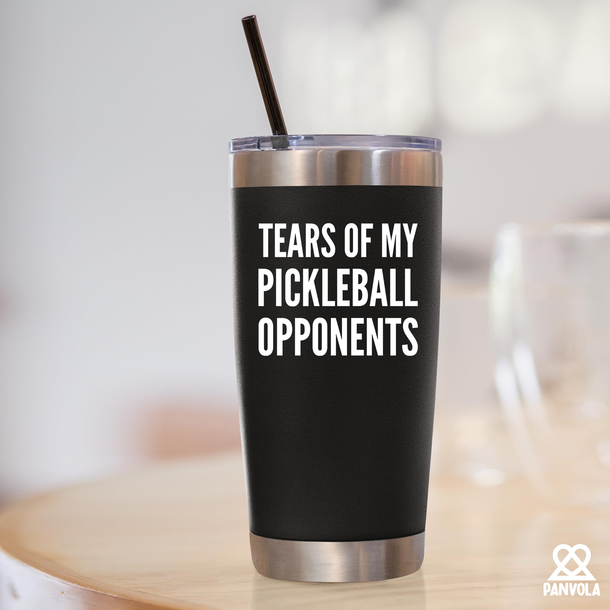 Panvola Tears of My Pickleball Opponents Tumbler Sports Player Gifts For Dad Mom Grandpa Grandma Vacuum Insulated Stainless Steel Tumbler With Removable Lid And Straw (20 oz)