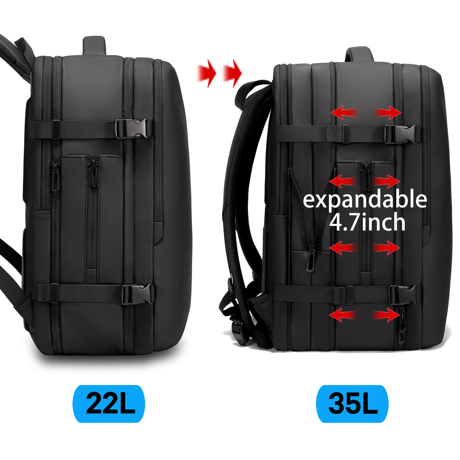 BANGE 35L Men's Expandable Laptop Backpack for 17.3Inch Laptop, Carry On Backpack Fits Under Seat Airline Approved, Personal Item Travel Bag for Men…