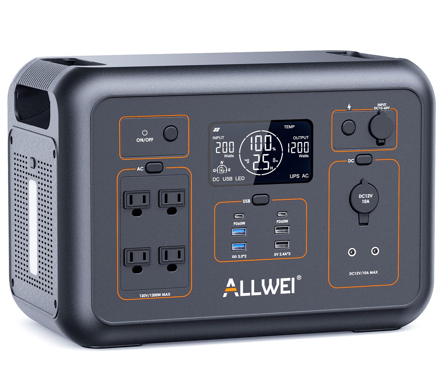 ALLWEI LiFePO4 Portable Power Station 1200W(Peak 2400W), 1008Wh Solar Generator, 0-80% in 60Min, 4 * 120V AC Outlets, Battery Power Generator for Outdoor RV Van Camping Off-grid Home Emergency